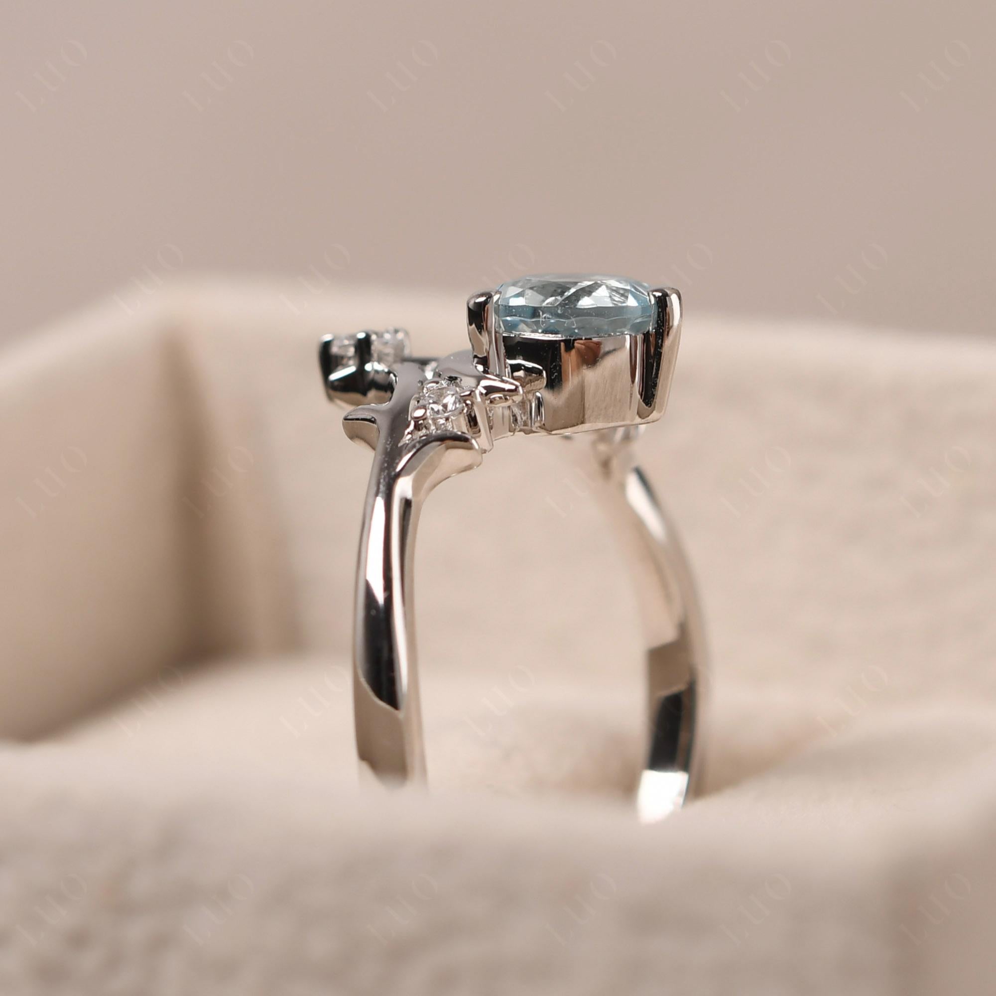 Aquamarine Crescent Moon and Star Ring - LUO Jewelry 