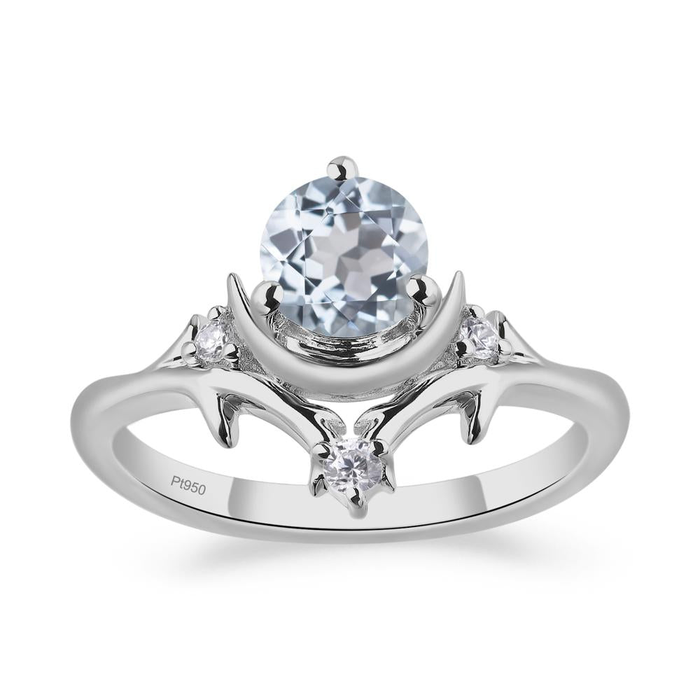 Aquamarine Crescent Moon and Star Ring - LUO Jewelry #metal_platinum