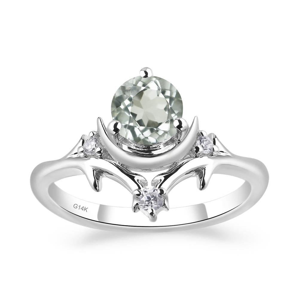 Green Amethyst Crescent Moon and Star Ring - LUO Jewelry #metal_14k white gold