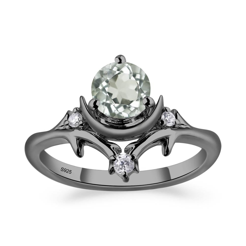 Green Amethyst Crescent Moon and Star Ring - LUO Jewelry #metal_black finish sterling silver