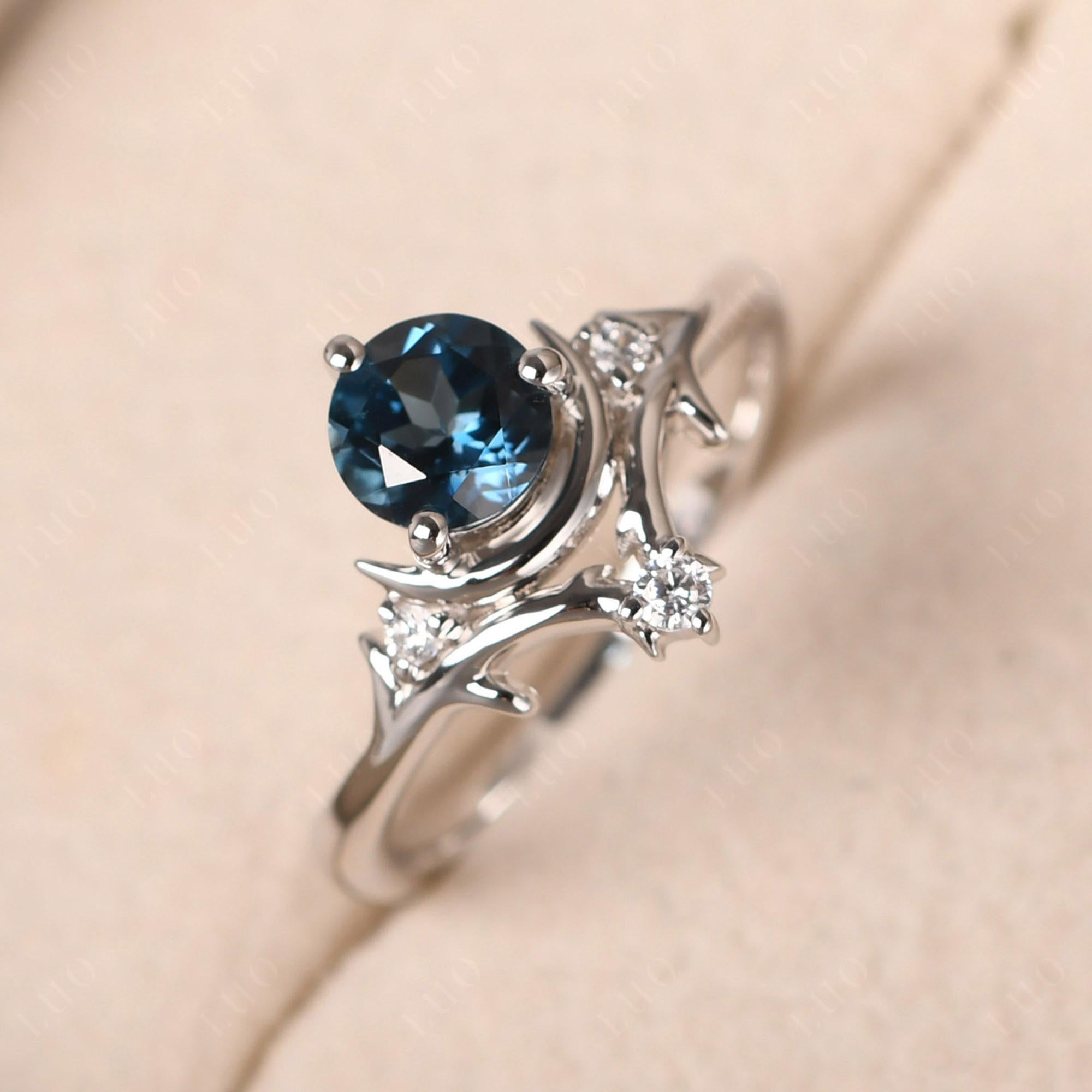 London Blue Topaz Moon and Star Ring - LUO Jewelry 