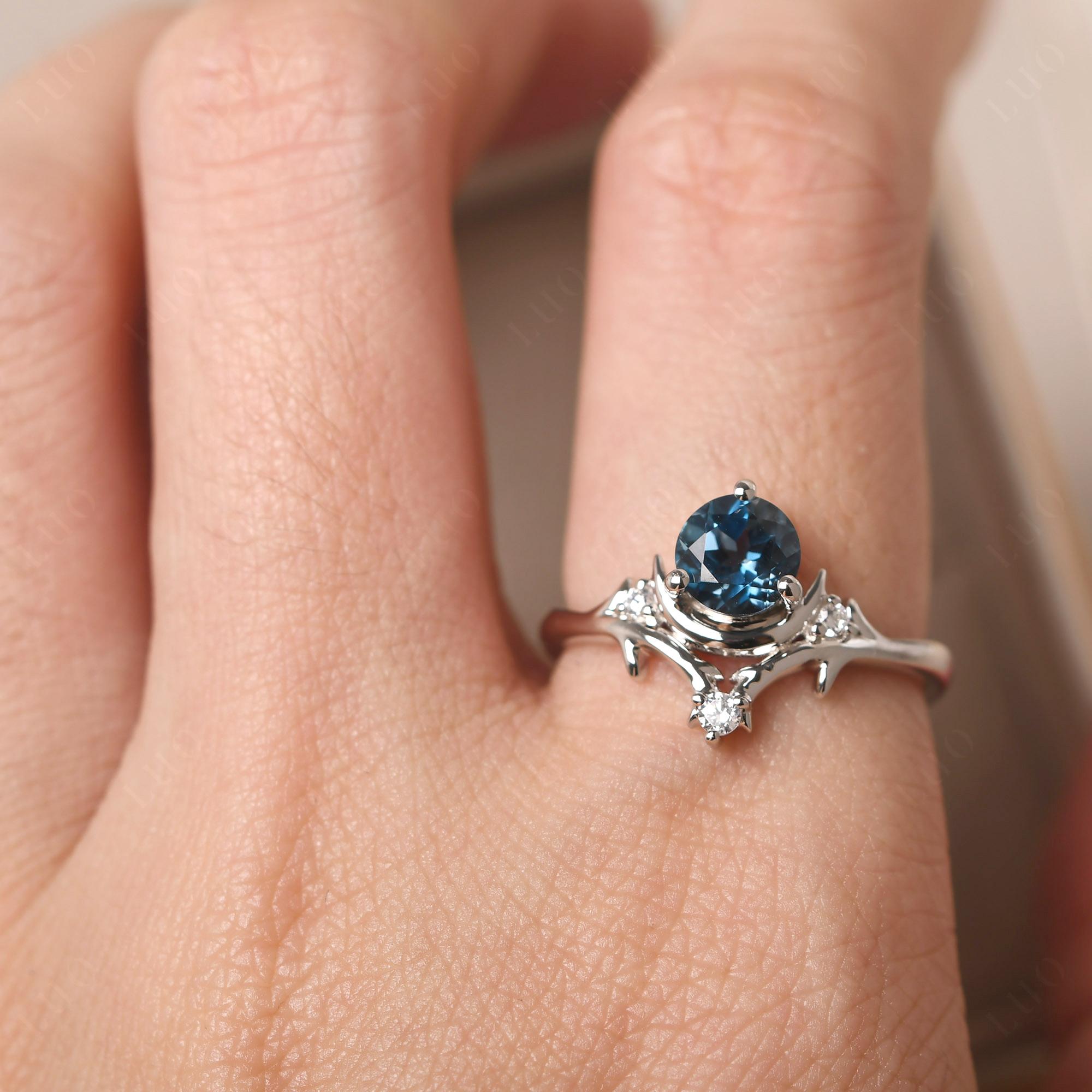 London Blue Topaz Moon and Star Ring - LUO Jewelry 