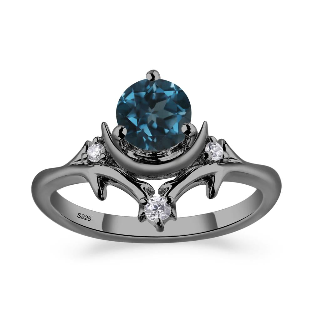 London Blue Topaz Moon and Star Ring - LUO Jewelry #metal_black finish sterling silver