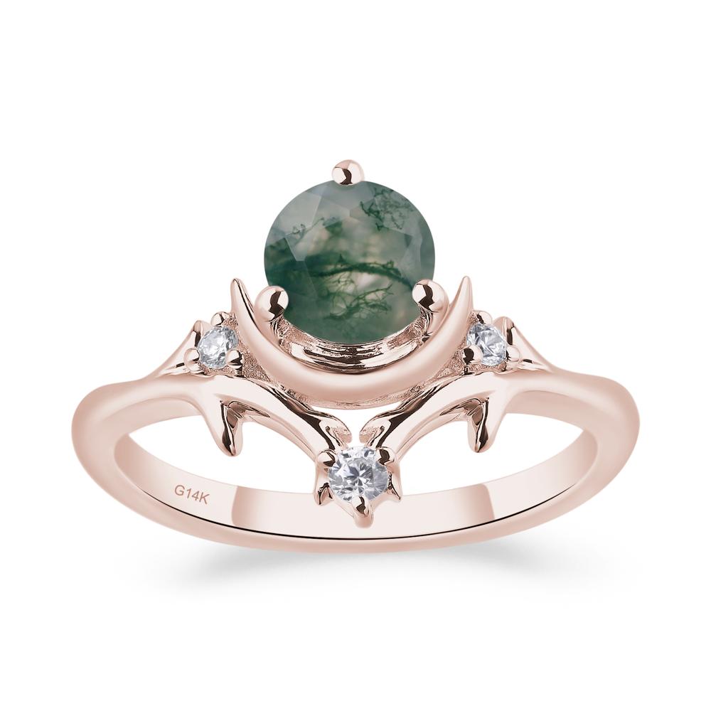 Moss Agate Ring with Moon and Star - LUO Jewelry #metal_14k rose gold