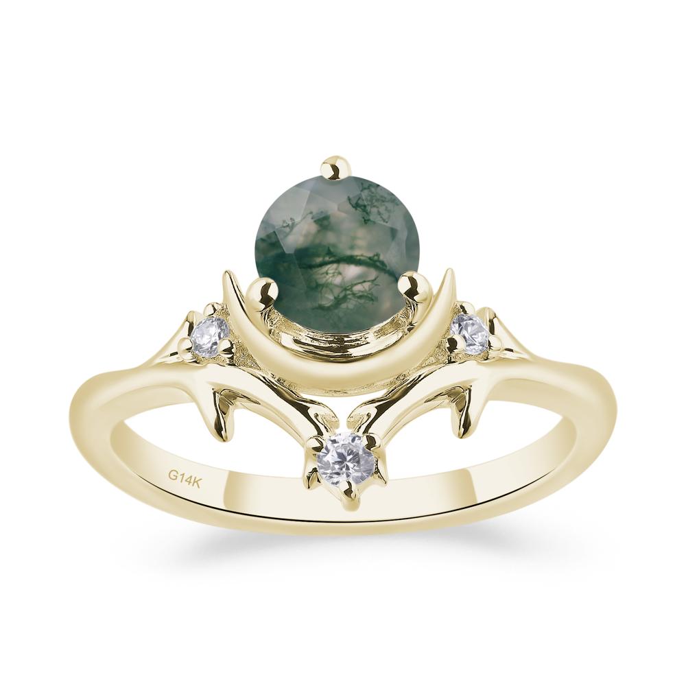 Moss Agate Ring with Moon and Star - LUO Jewelry #metal_14k yellow gold