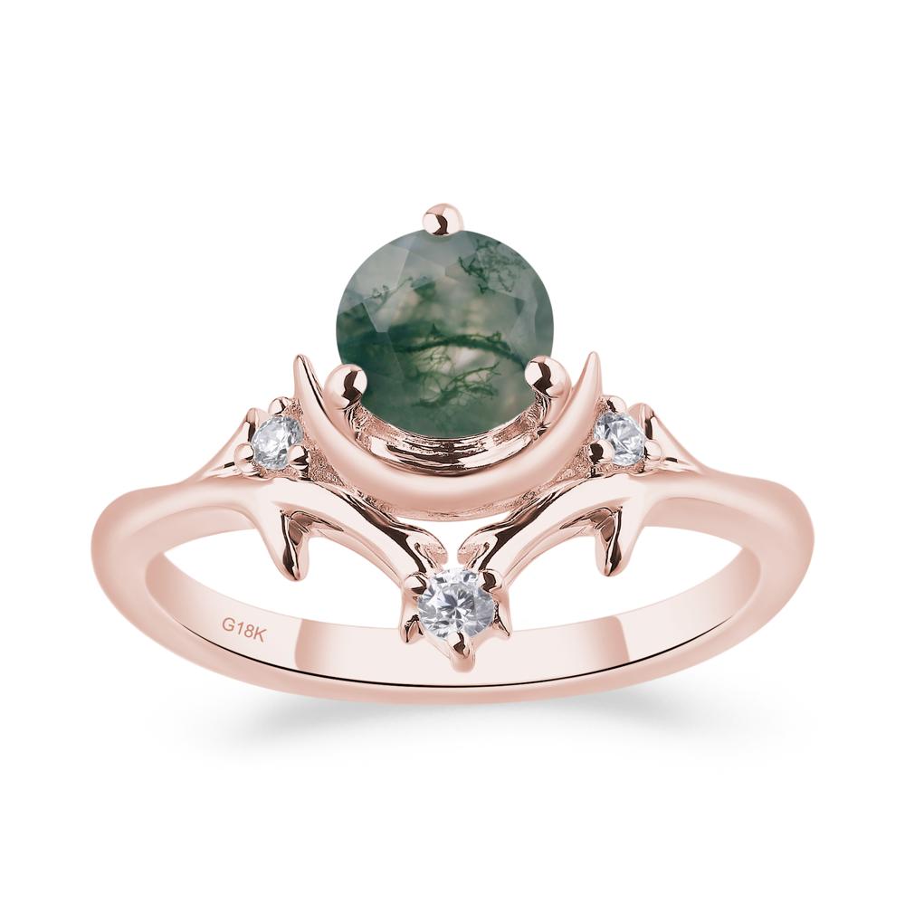 Moss Agate Ring with Moon and Star - LUO Jewelry #metal_18k rose gold