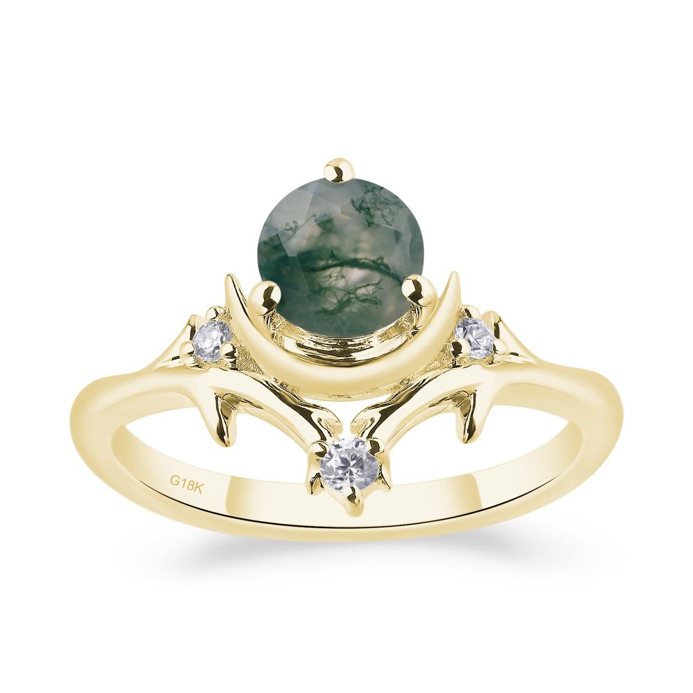 Moss Agate Ring with Moon and Star - LUO Jewelry #metal_18k yellow gold