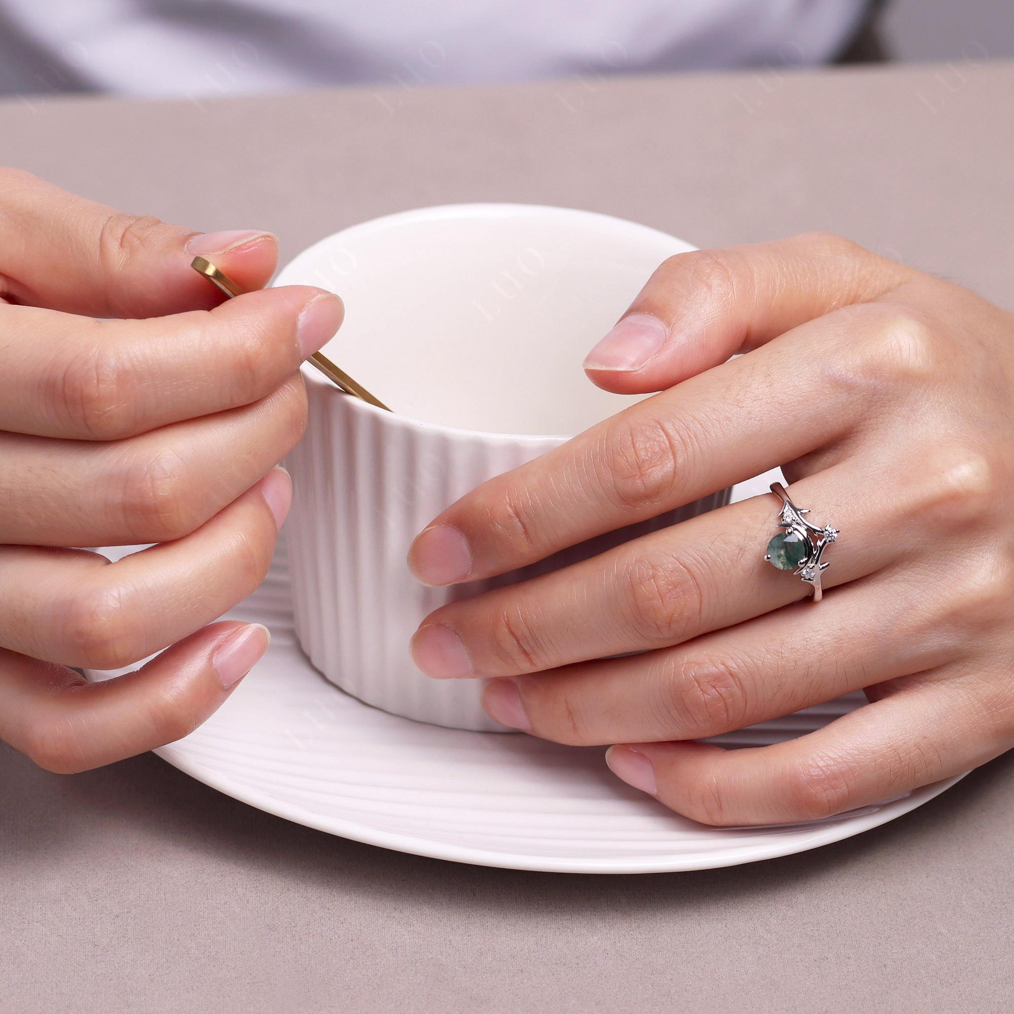 Moss Agate Ring with Moon and Star - LUO Jewelry 