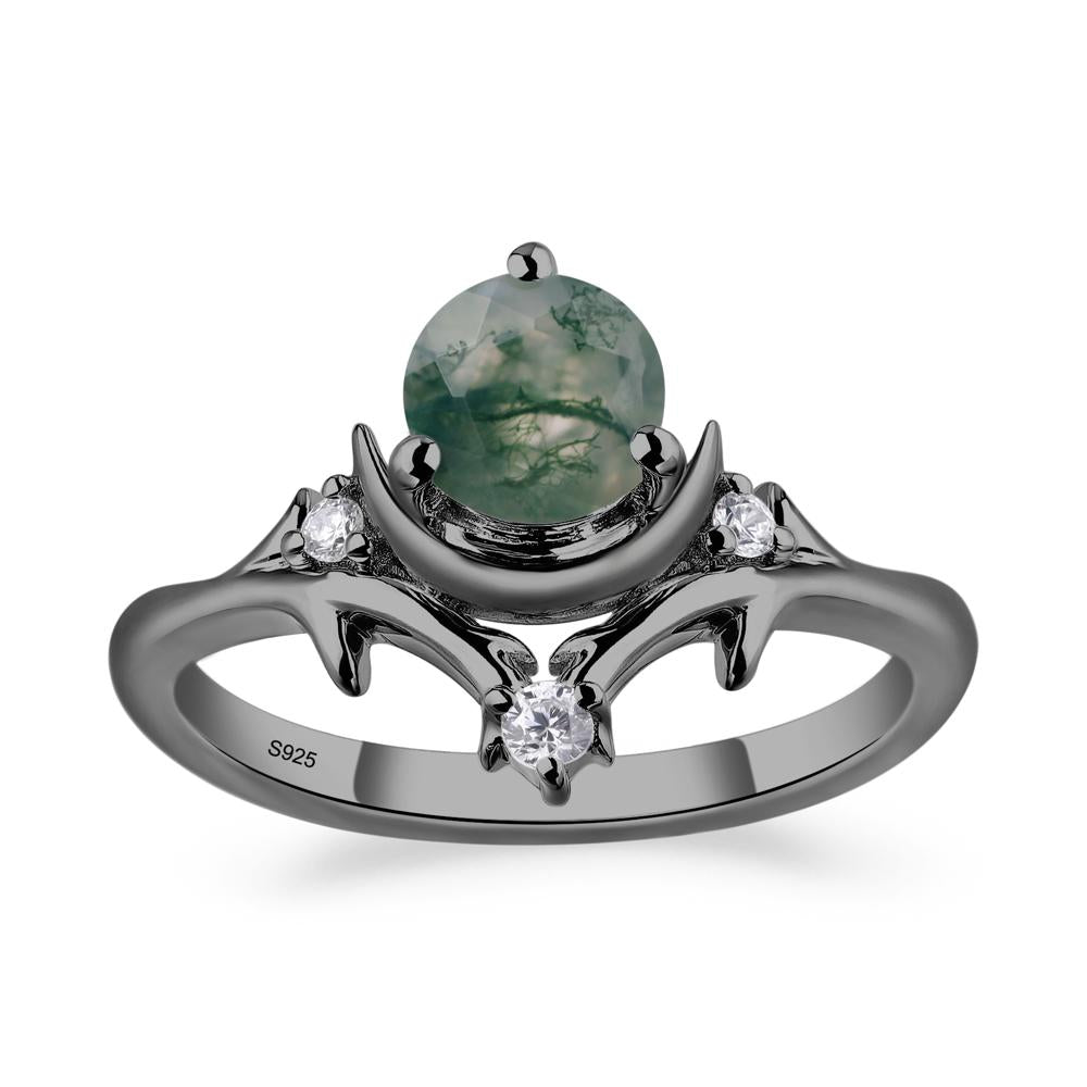 Moss Agate Ring with Moon and Star - LUO Jewelry #metal_black finish sterling silver