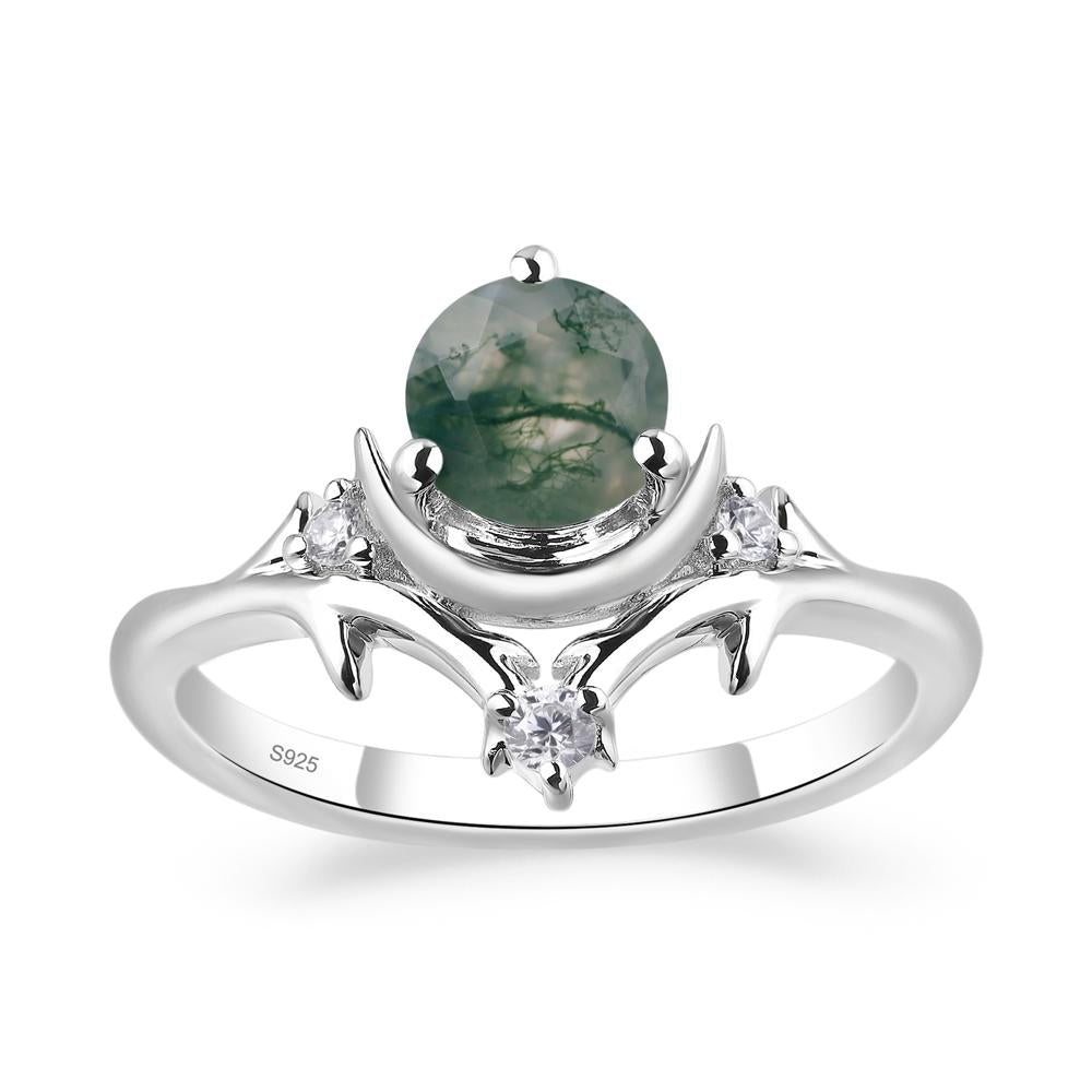 Moss Agate Ring with Moon and Star - LUO Jewelry #metal_sterling silver