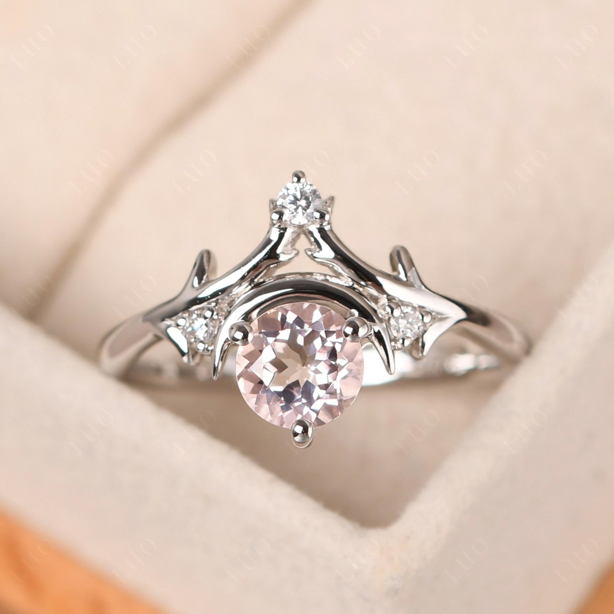 Morganite Crescent Moon and Star Ring - LUO Jewelry 