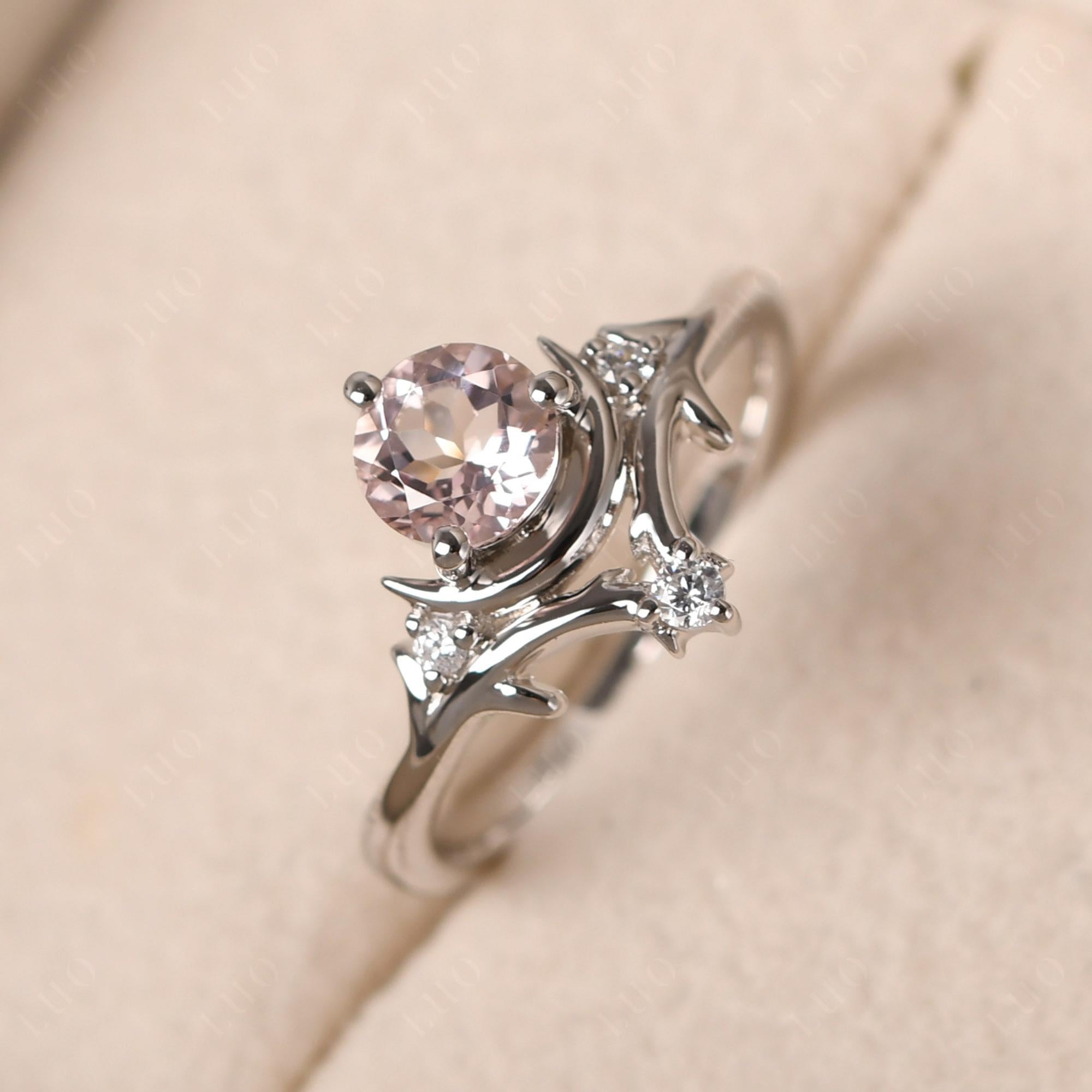 Morganite Crescent Moon and Star Ring - LUO Jewelry 