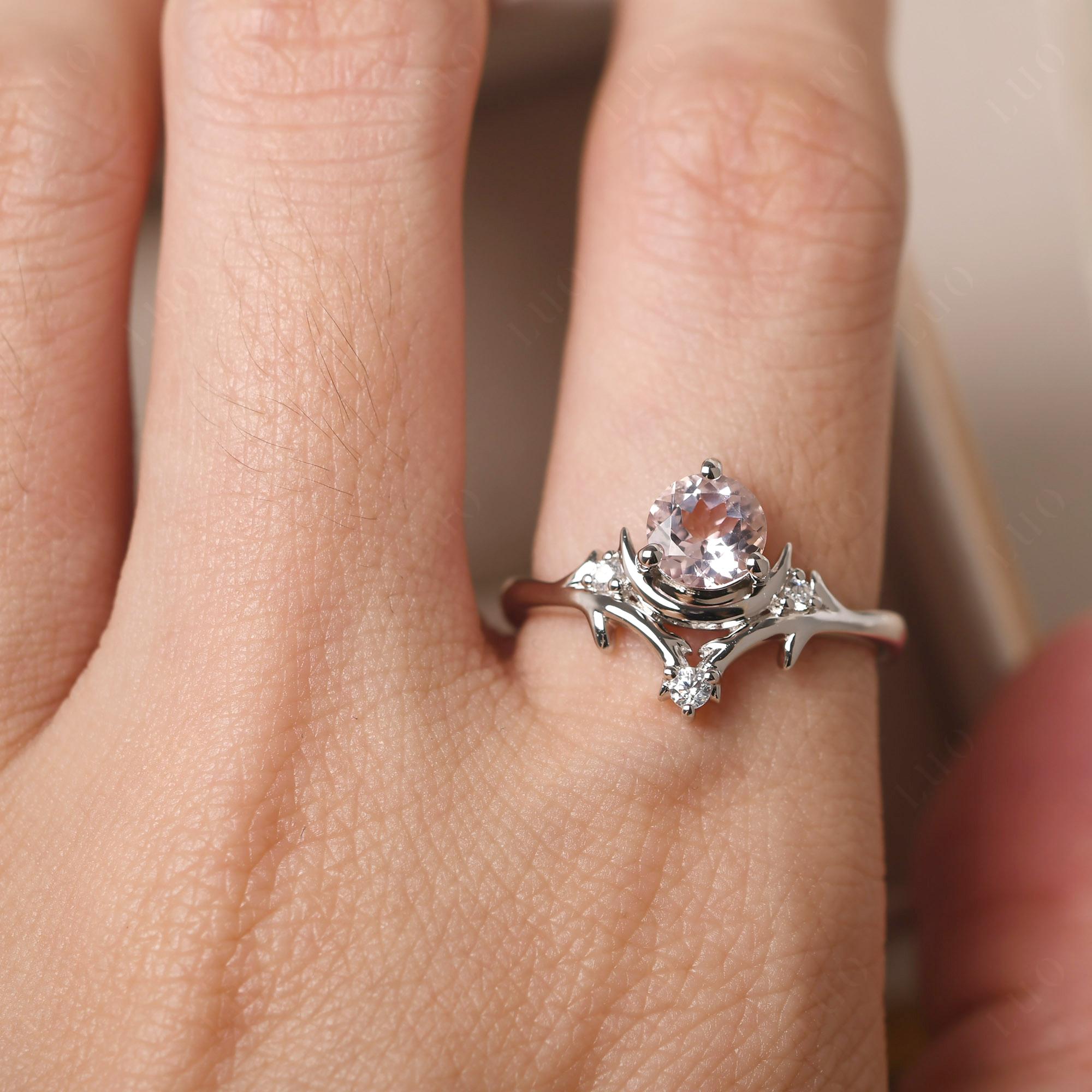 Morganite Crescent Moon and Star Ring - LUO Jewelry 