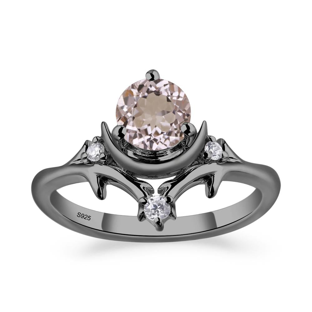 Morganite Crescent Moon and Star Ring - LUO Jewelry #metal_black finish sterling silver