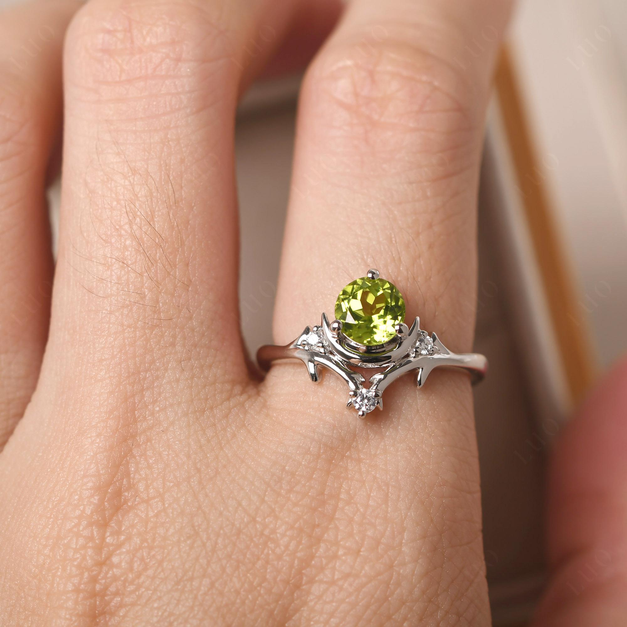 Peridot Star and Moon Engagement Ring - LUO Jewelry 