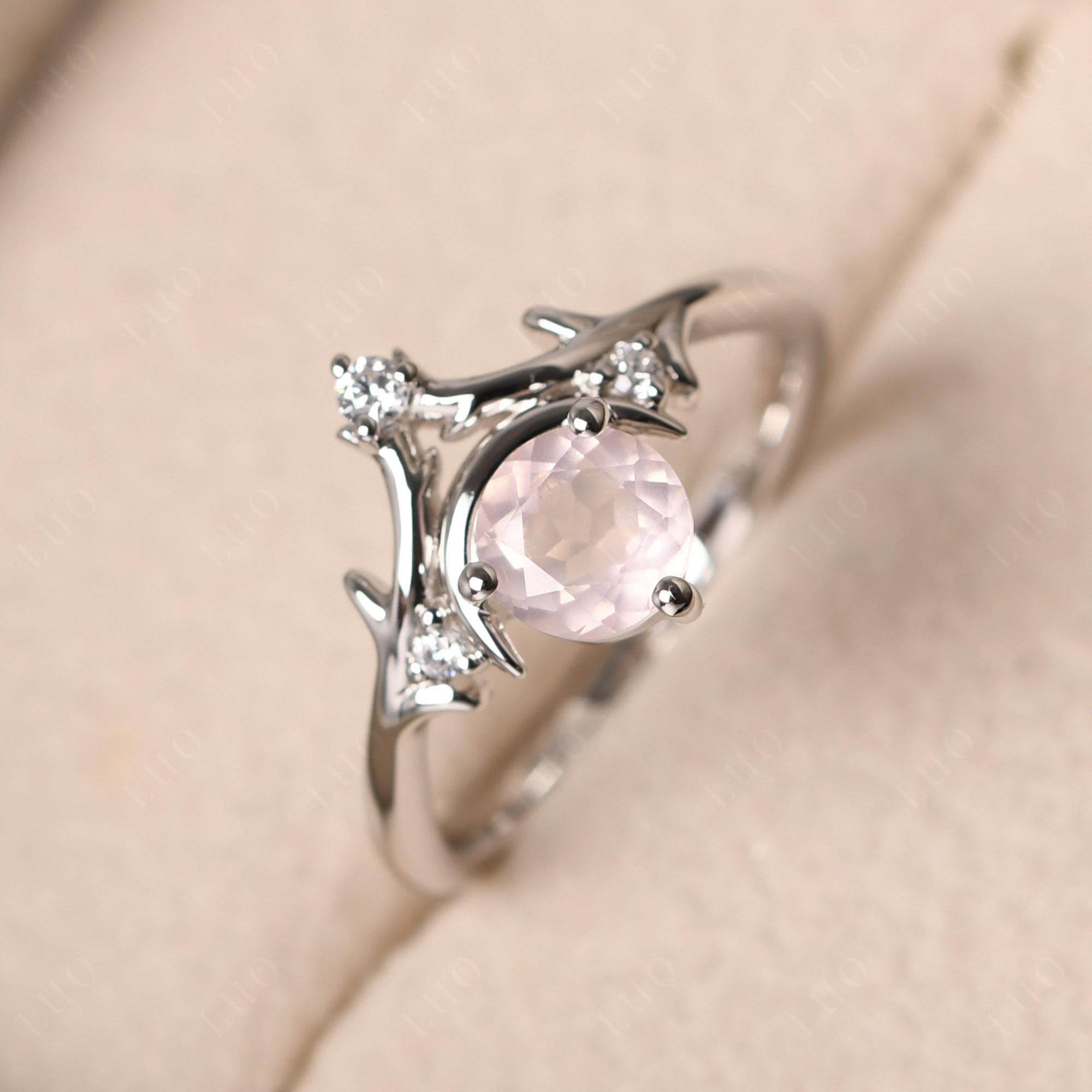 Rose Quartz Moon and Star Ring - LUO Jewelry 