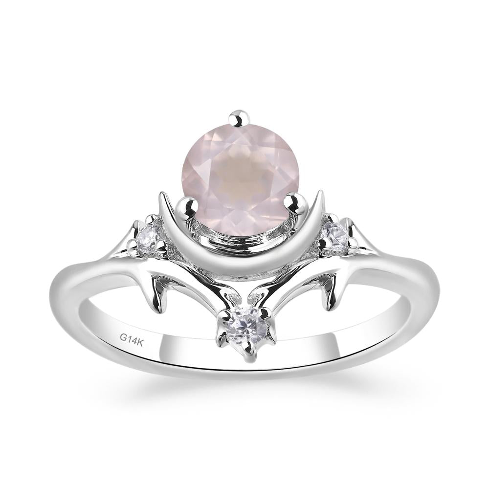 Rose Quartz Moon and Star Ring - LUO Jewelry #metal_14k white gold