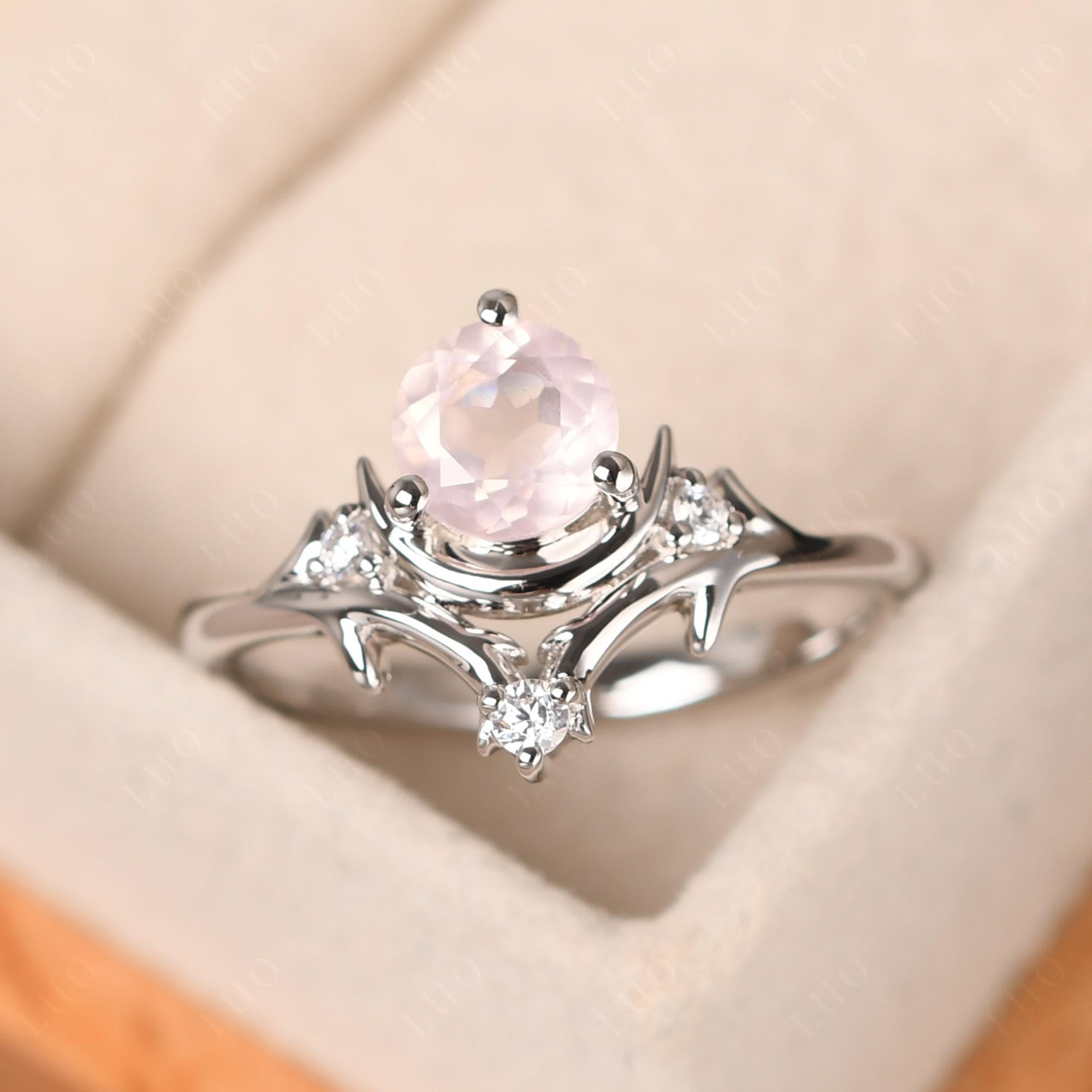 Rose Quartz Moon and Star Ring - LUO Jewelry 