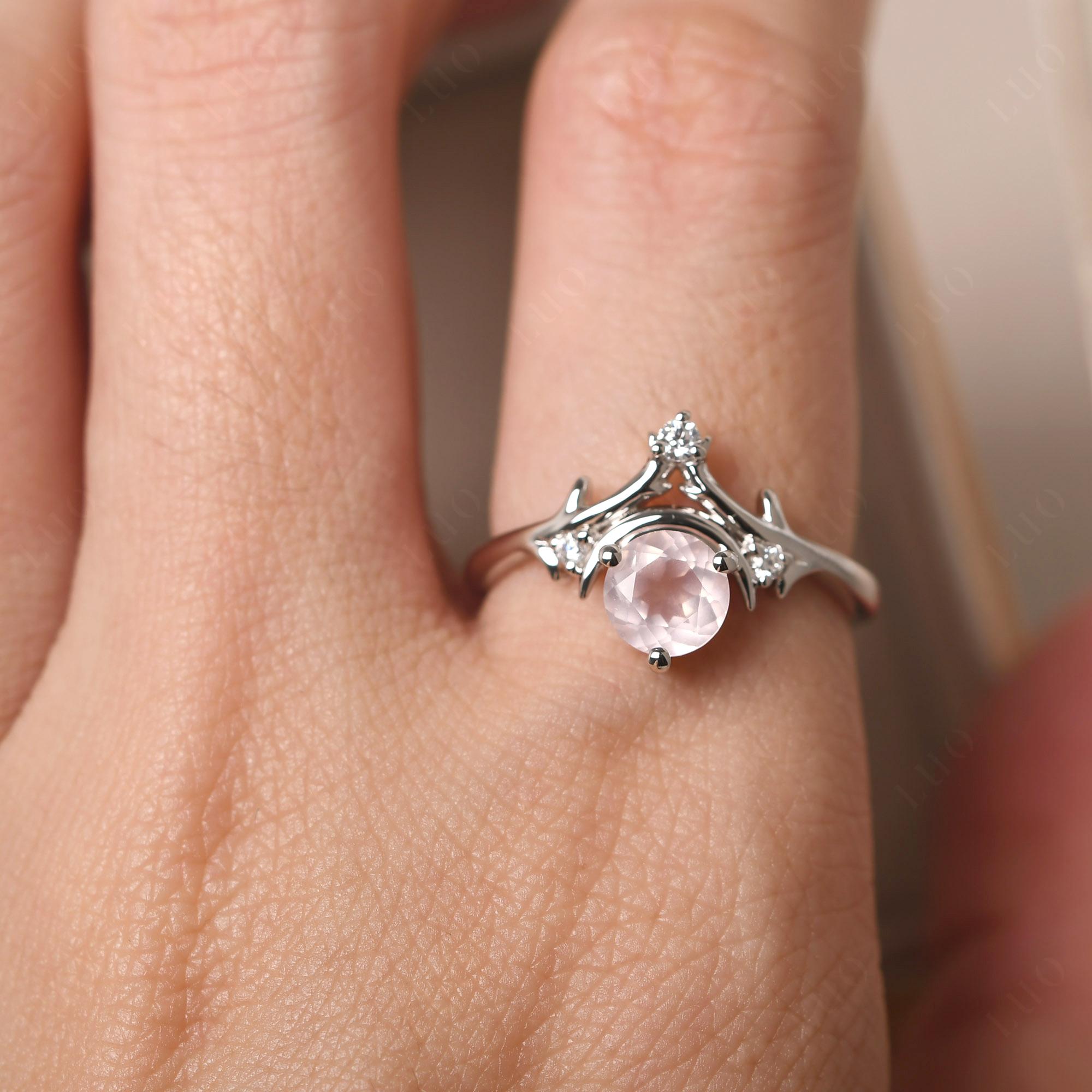 Rose Quartz Moon and Star Ring - LUO Jewelry 