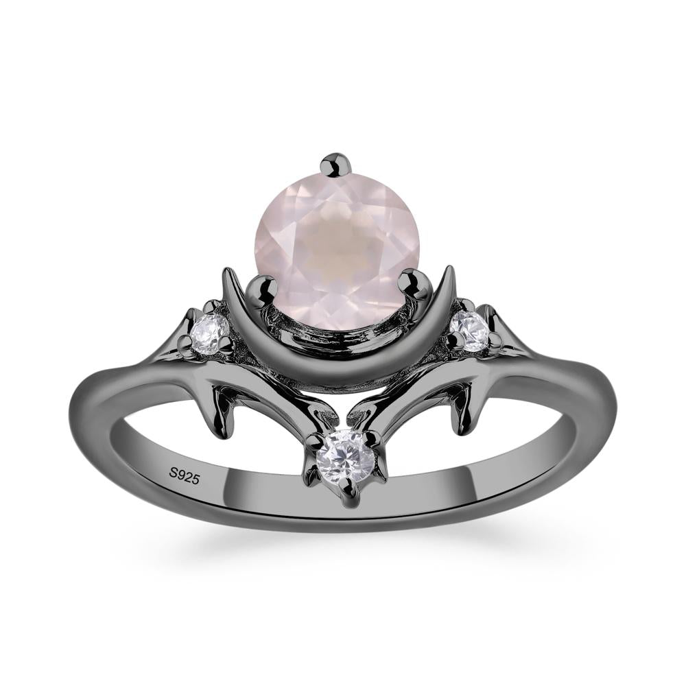 Rose Quartz Moon and Star Ring - LUO Jewelry #metal_black finish sterling silver