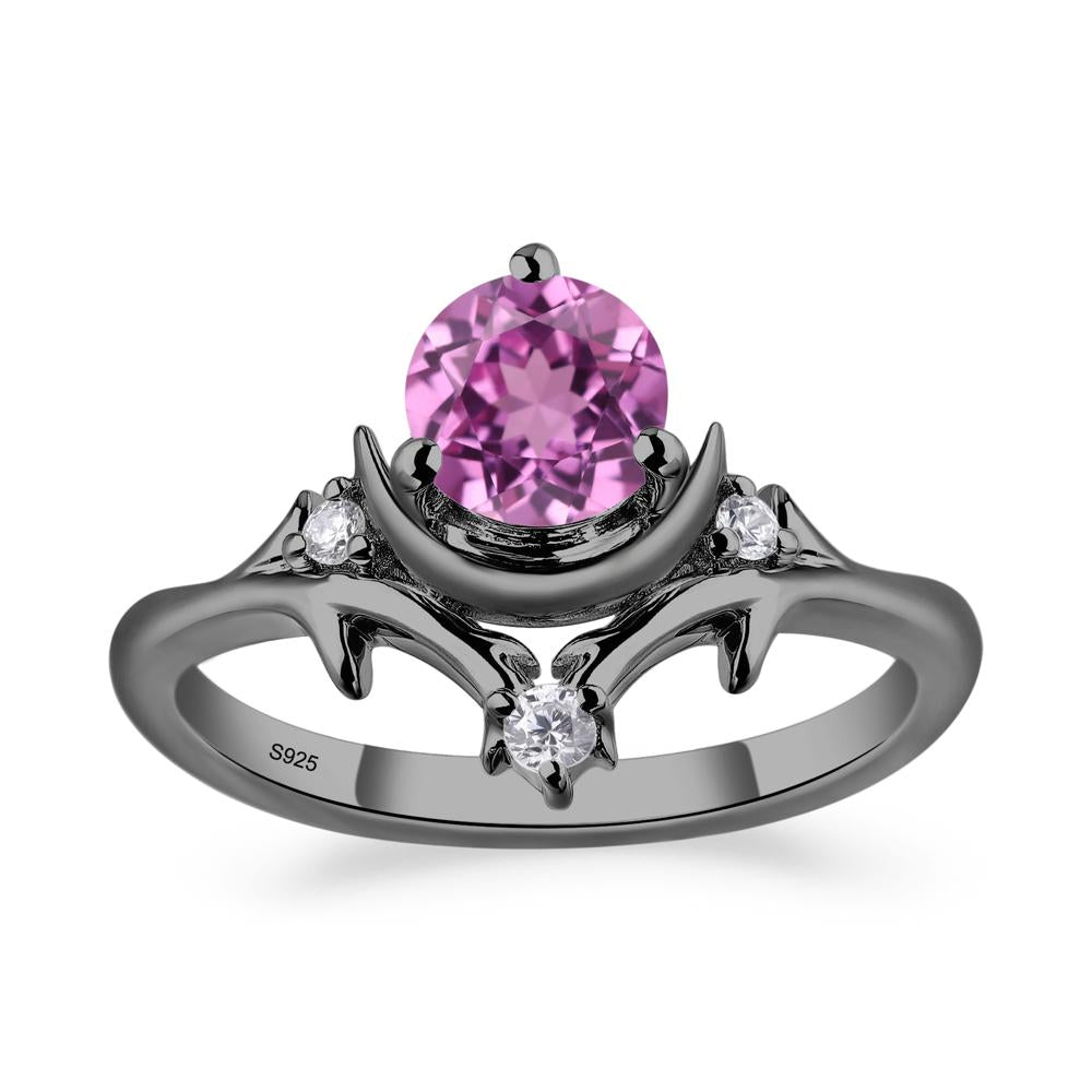 Pink Sapphire Ring with Moon and Star - LUO Jewelry #metal_black finish sterling silver