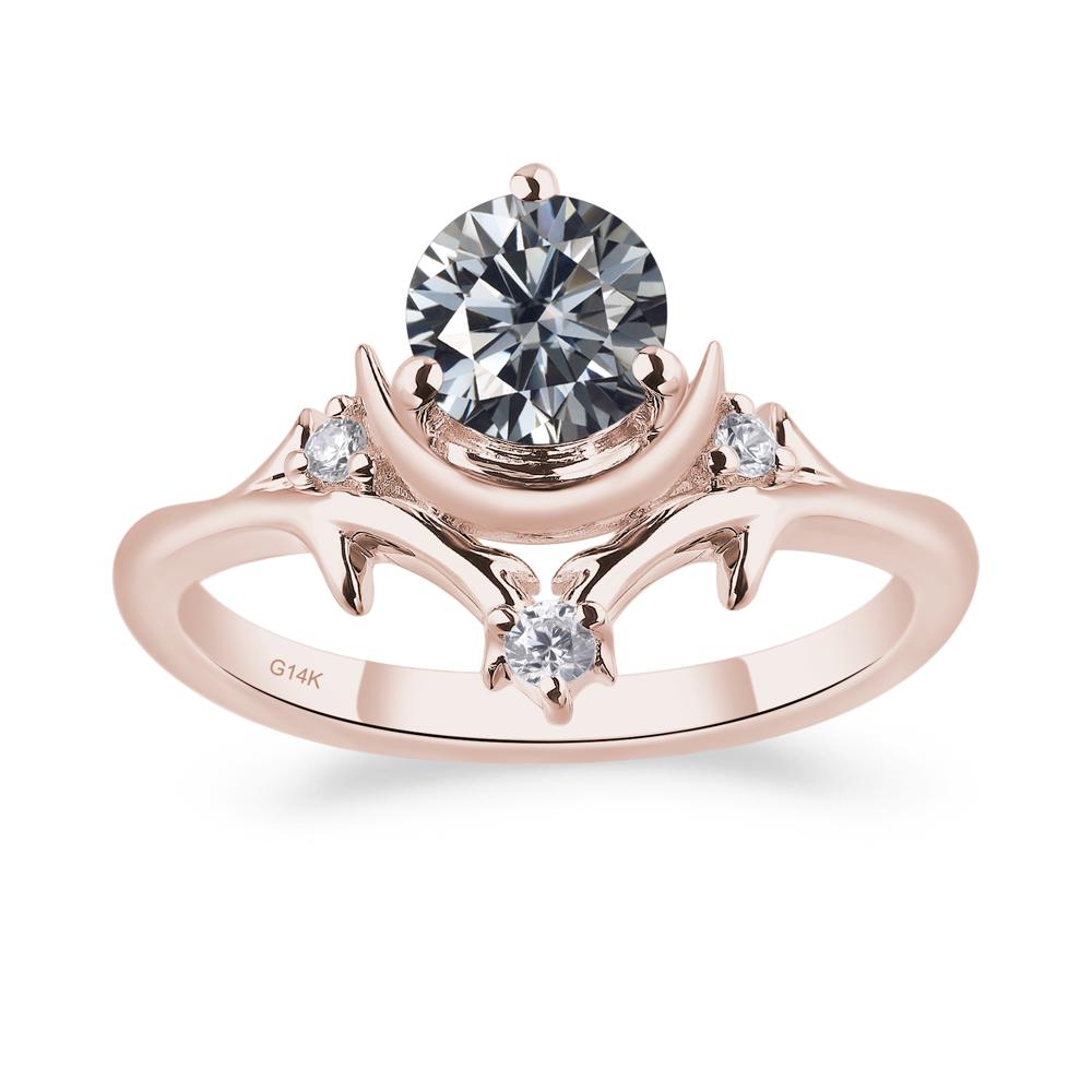 Grey Moissanite Crescent Moon and Star Ring | LUO Jewelry #metal_14k rose gold