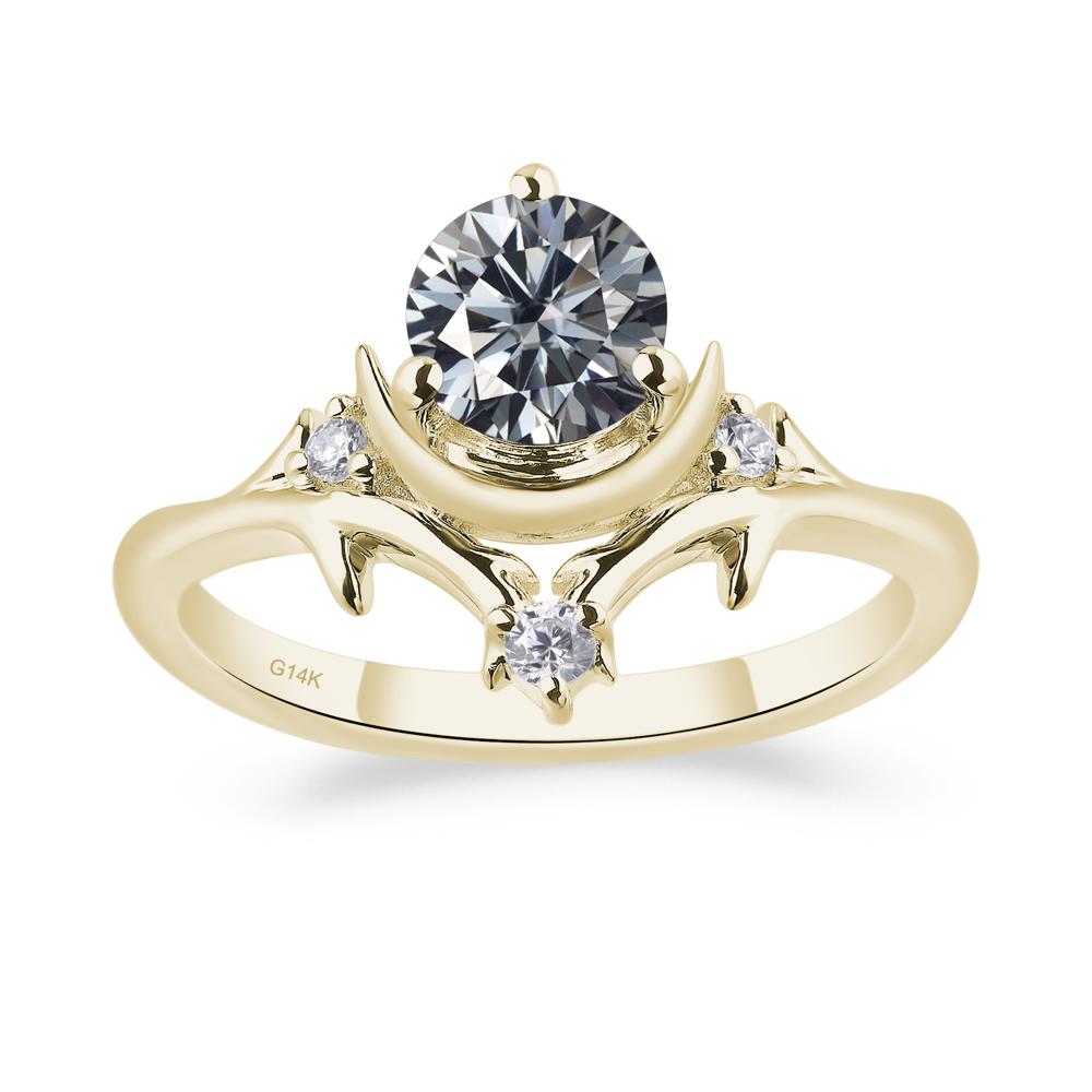 Grey Moissanite Crescent Moon and Star Ring | LUO Jewelry #metal_14k yellow gold