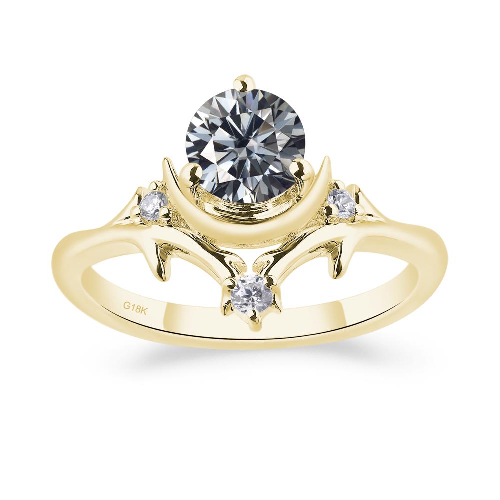 Grey Moissanite Crescent Moon and Star Ring | LUO Jewelry #metal_18k yellow gold