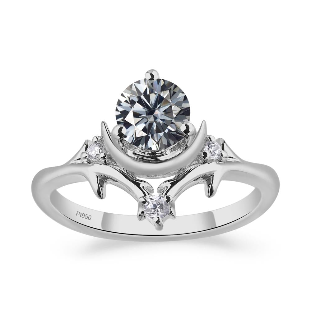 Grey Moissanite Crescent Moon and Star Ring - LUO Jewelry #metal_platinum