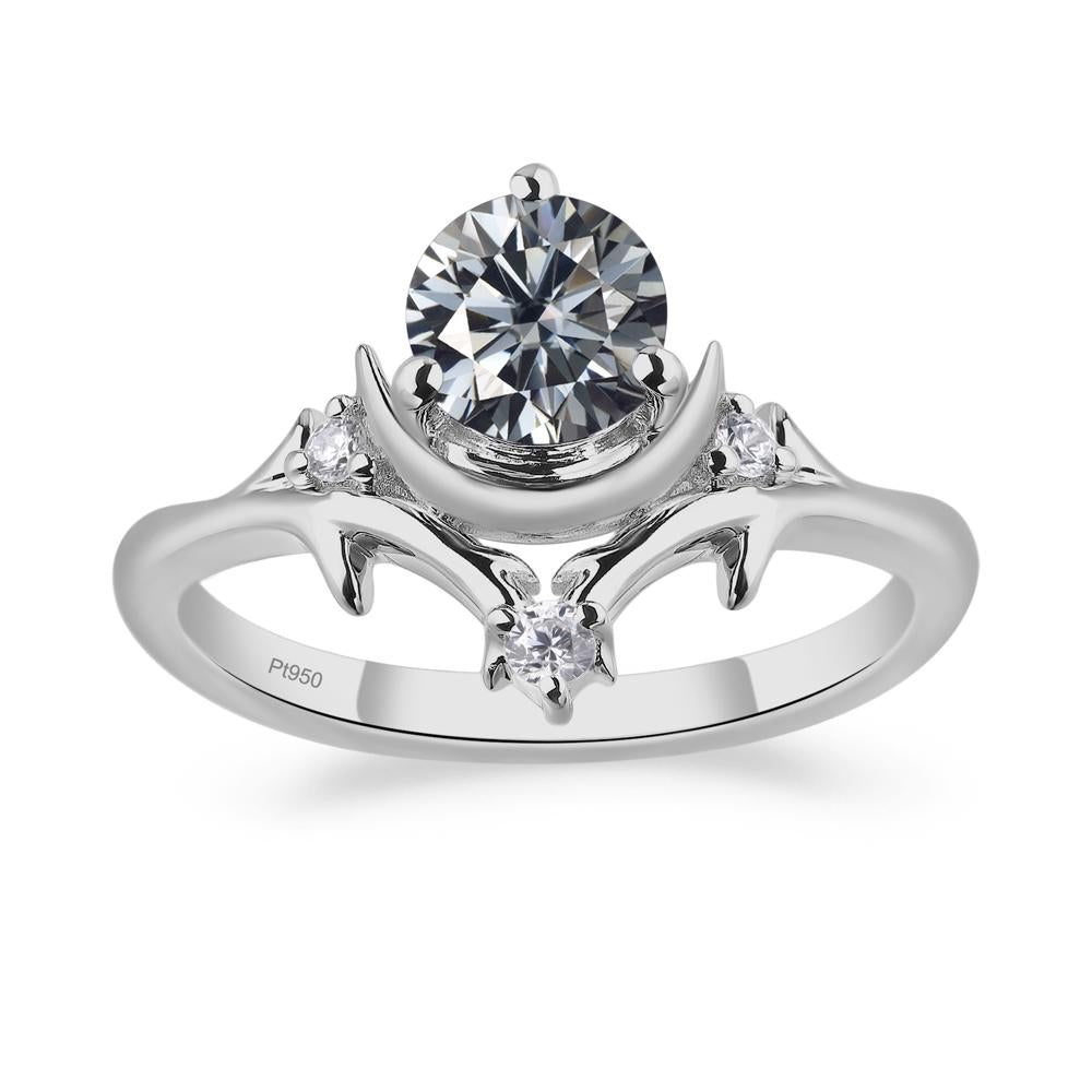 Grey Moissanite Crescent Moon and Star Ring | LUO Jewelry #metal_platinum