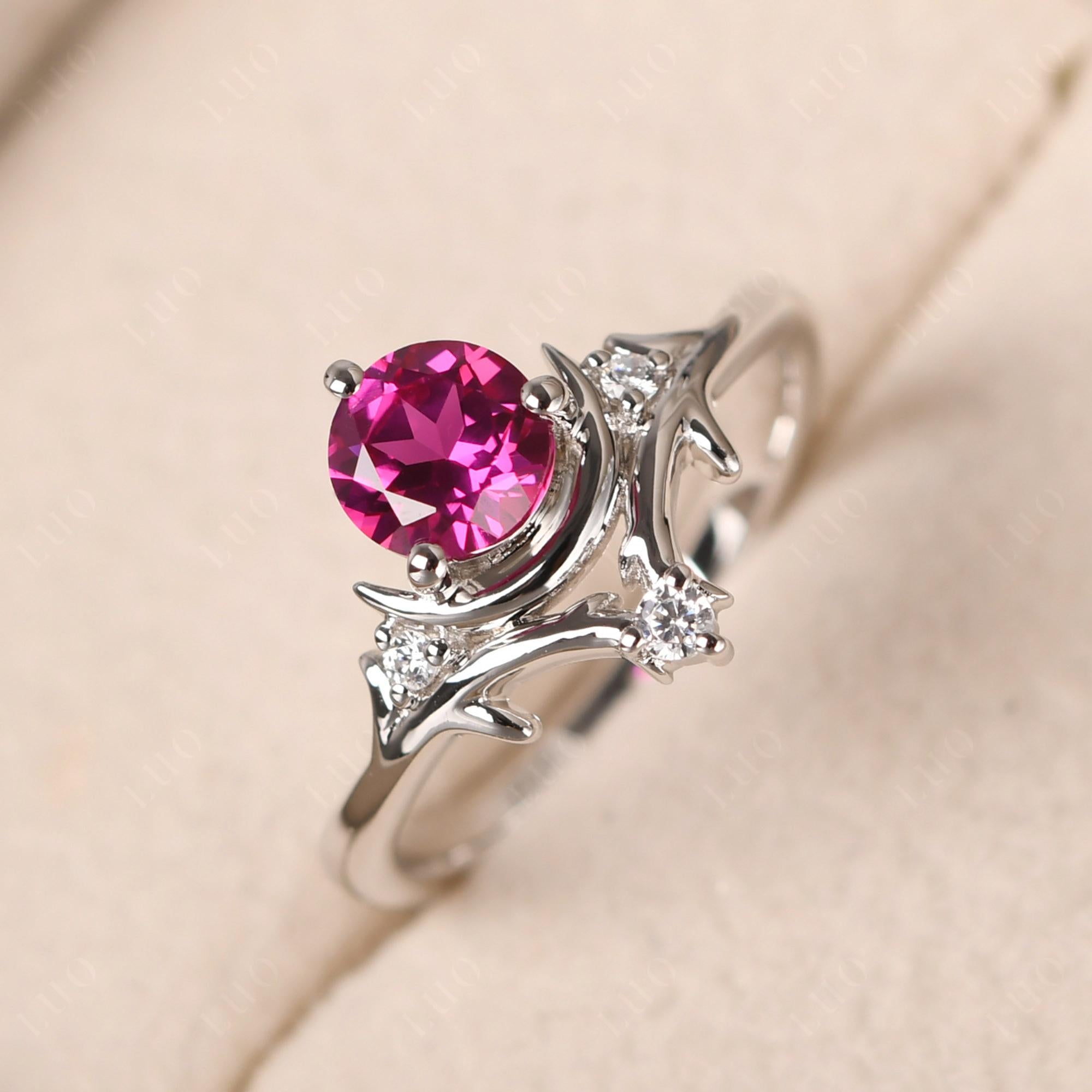 Ruby Crescent Moon and Star Ring - LUO Jewelry 