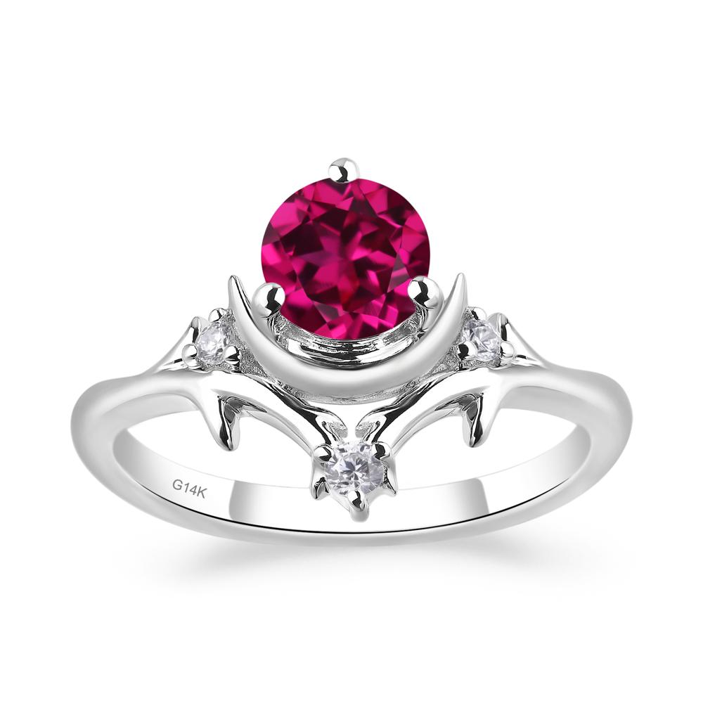 Ruby Crescent Moon and Star Ring - LUO Jewelry #metal_14k white gold