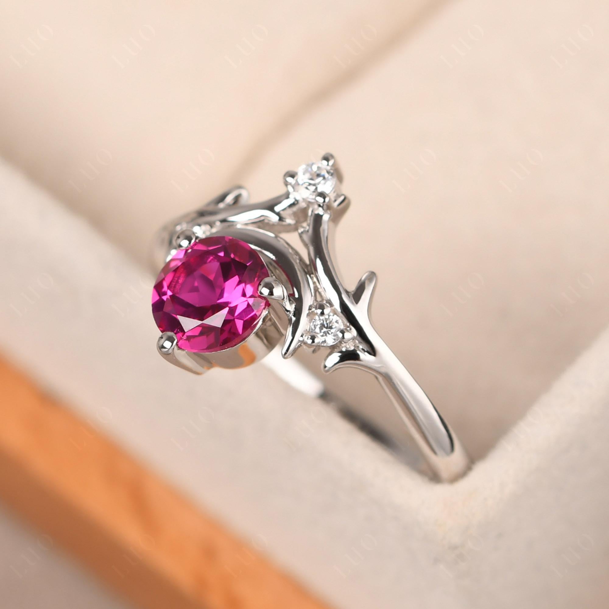 Ruby Crescent Moon and Star Ring - LUO Jewelry 