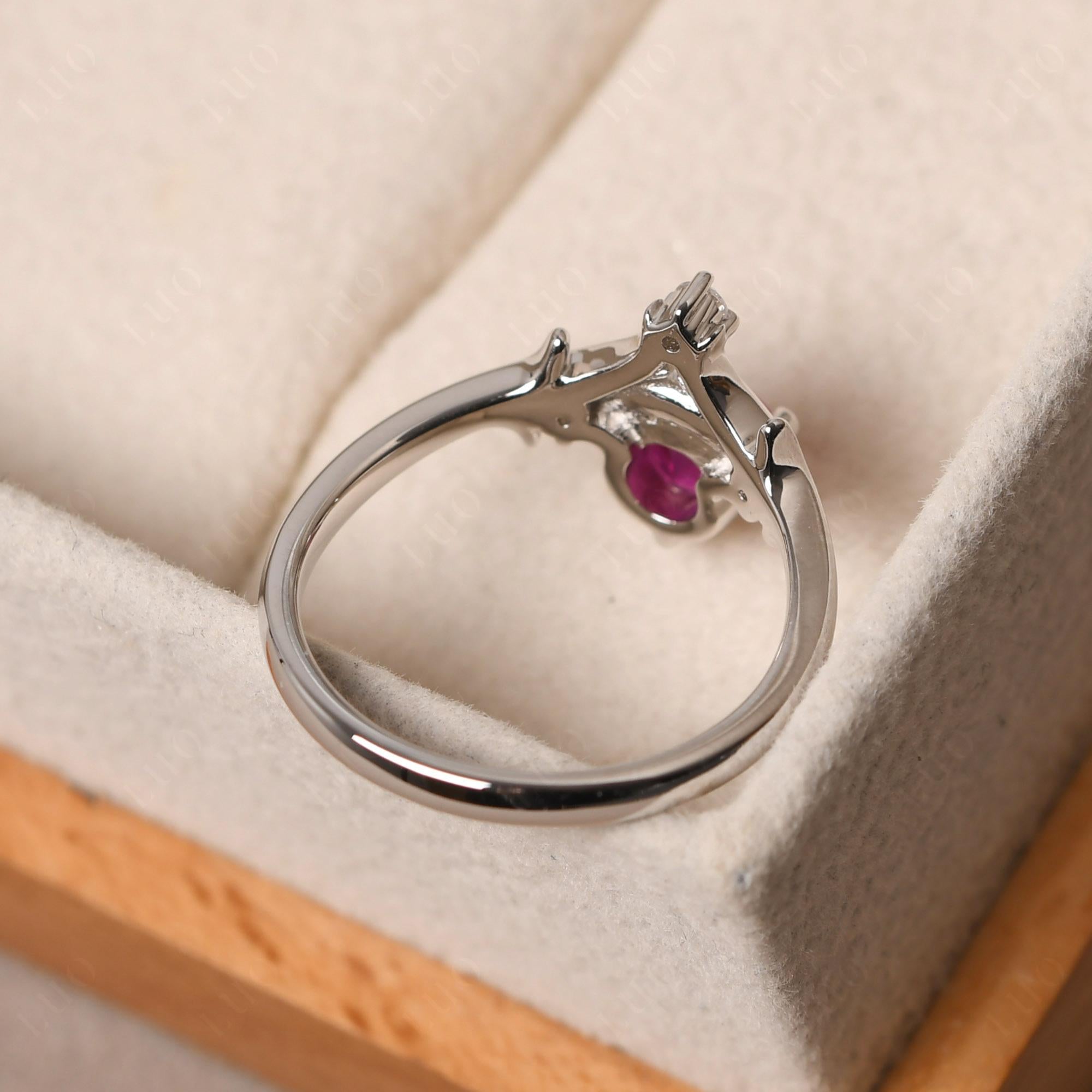 Ruby Crescent Moon and Star Ring - LUO Jewelry 