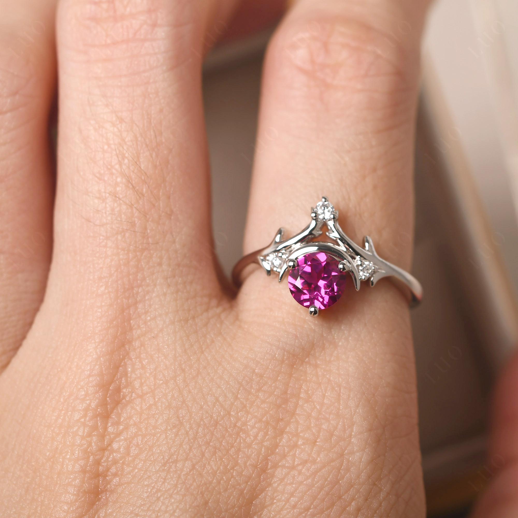 Ruby Crescent Moon and Star Ring - LUO Jewelry 