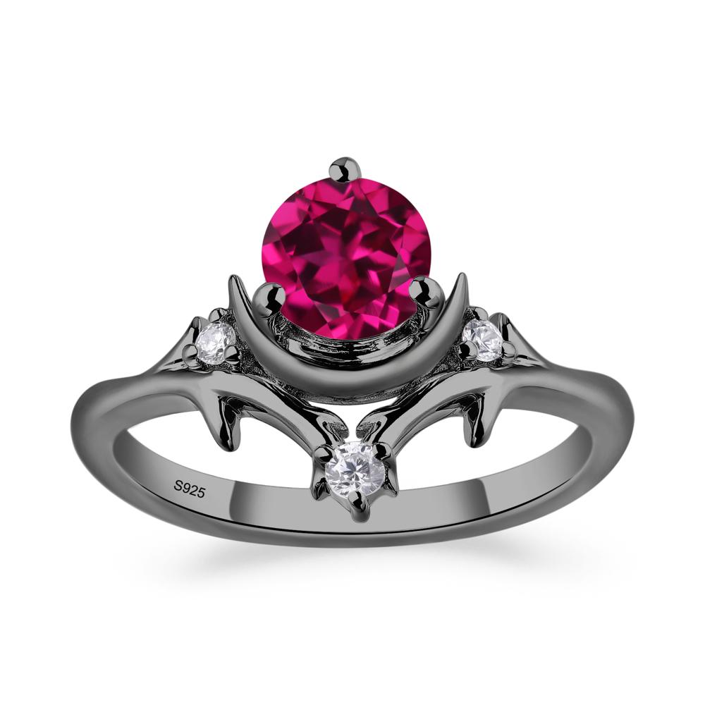 Ruby Crescent Moon and Star Ring - LUO Jewelry #metal_black finish sterling silver