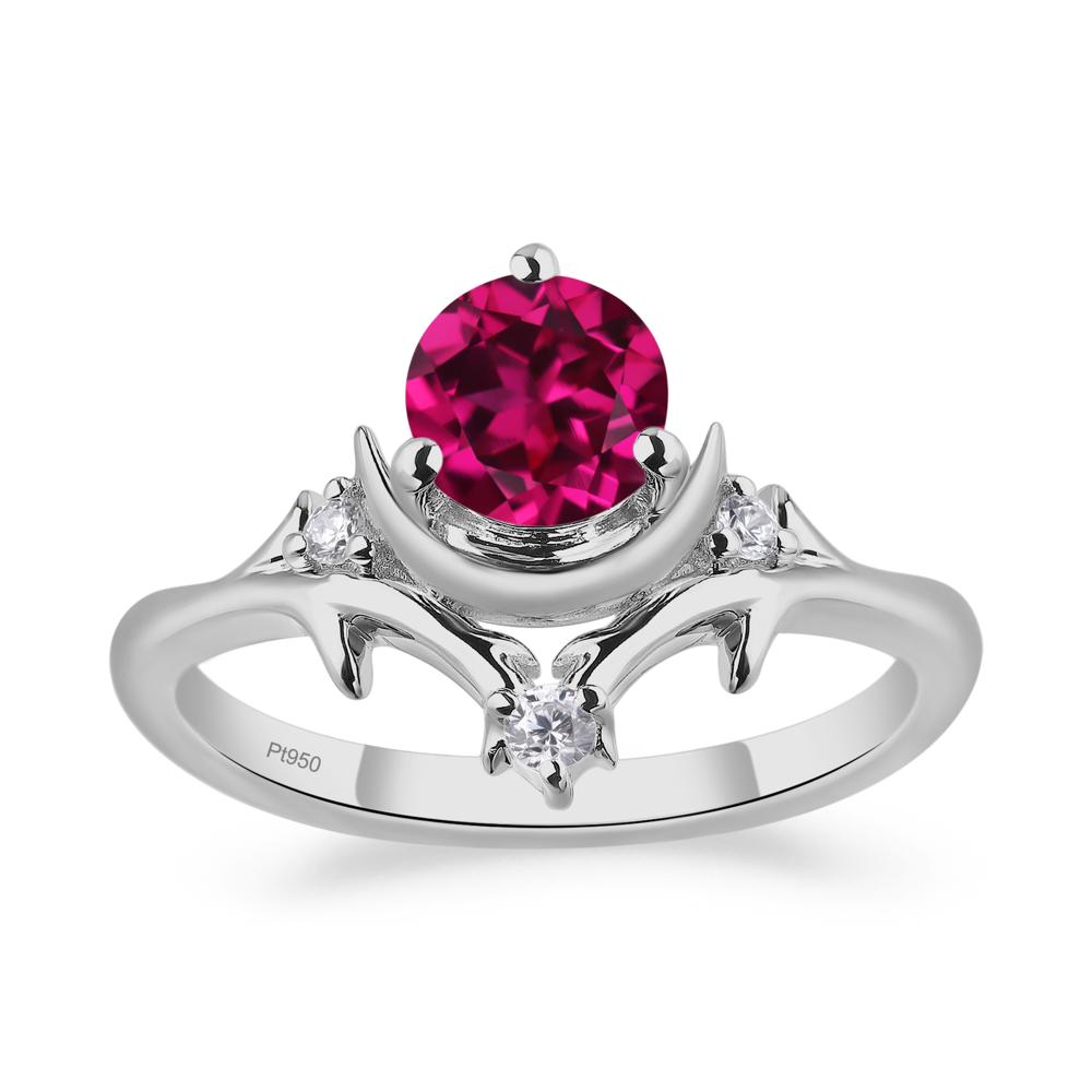 Ruby Crescent Moon and Star Ring - LUO Jewelry #metal_platinum