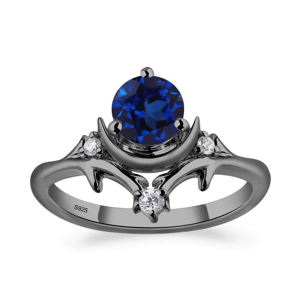 Sapphire Star and Moon Engagement Ring - LUO Jewelry #metal_black finish sterling silver