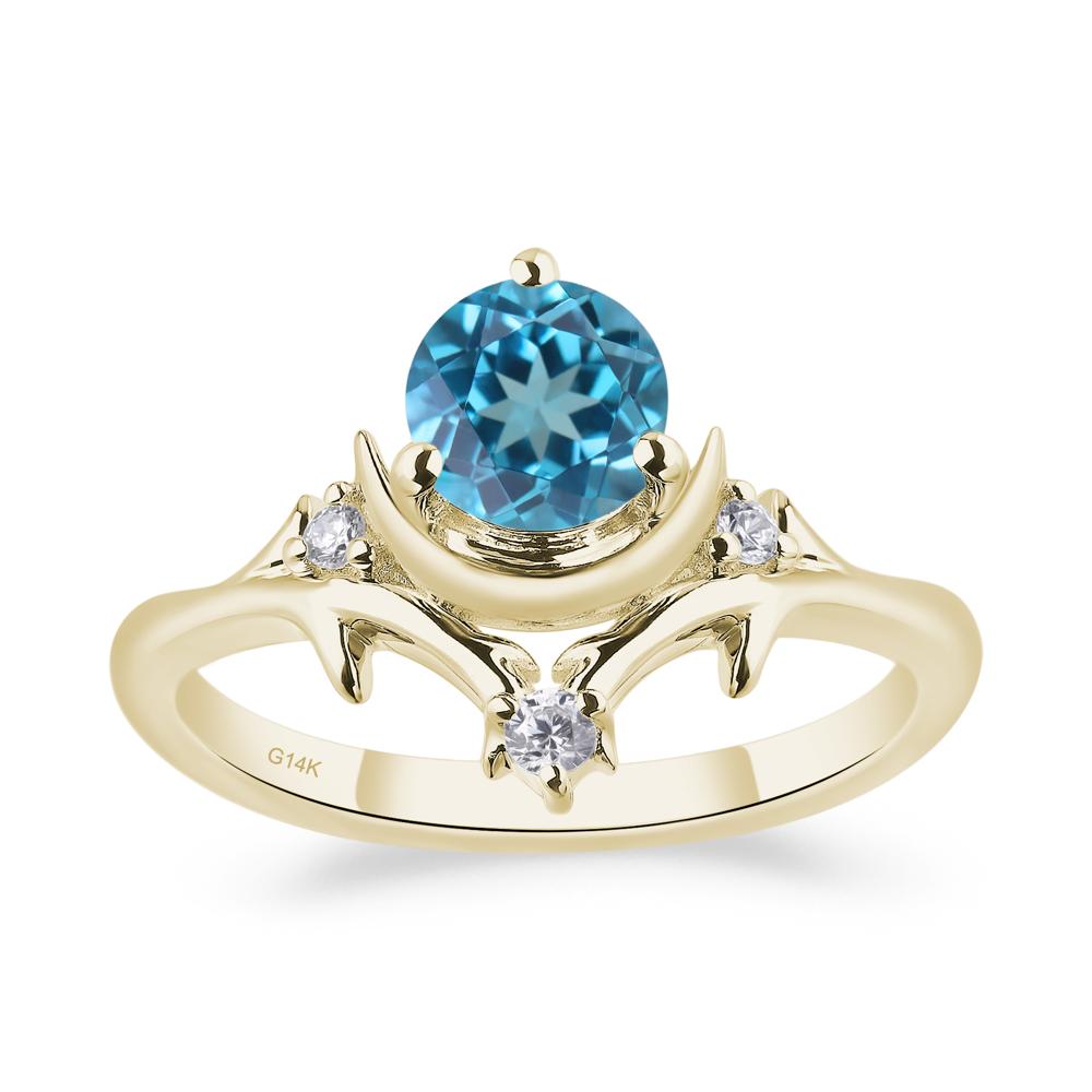 Swiss Blue Topaz Moon and Star Ring - LUO Jewelry #metal_14k yellow gold