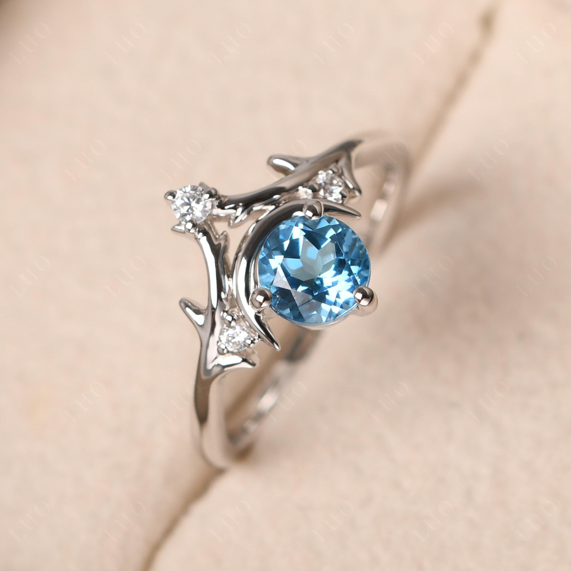 Swiss Blue Topaz Moon and Star Ring - LUO Jewelry 