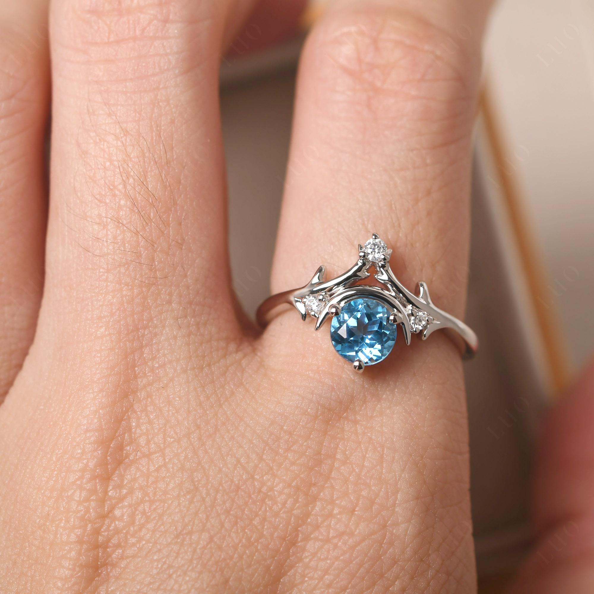 Swiss Blue Topaz Moon and Star Ring - LUO Jewelry 