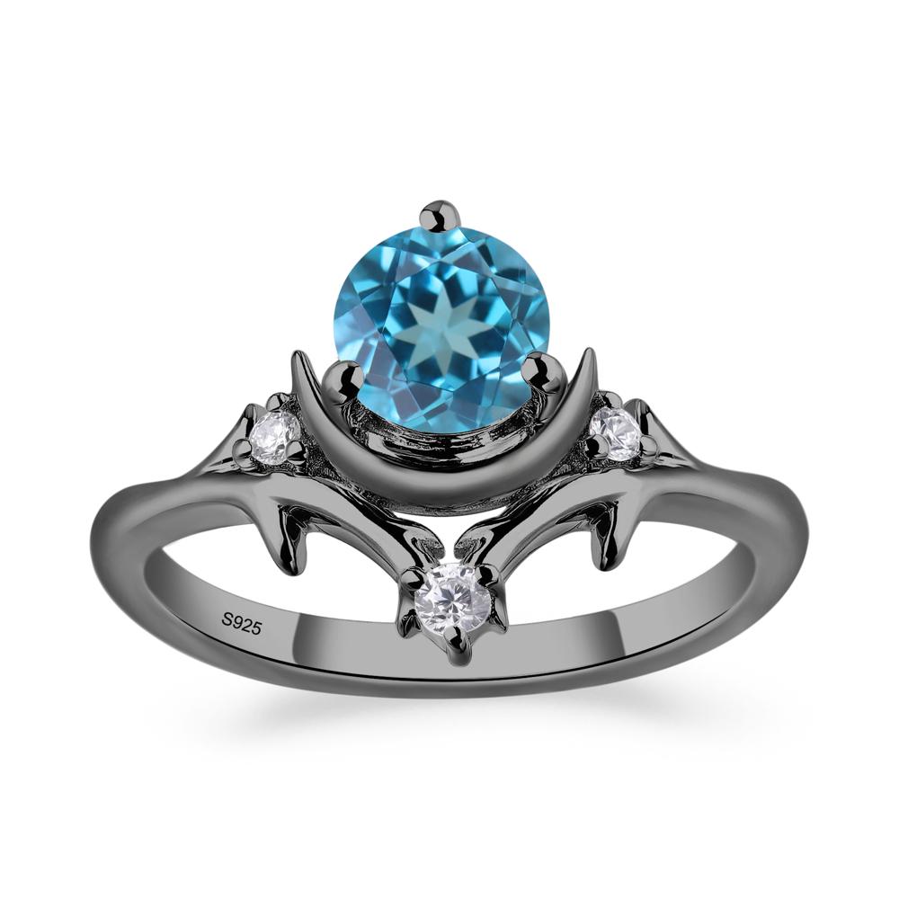 Swiss Blue Topaz Moon and Star Ring - LUO Jewelry #metal_black finish sterling silver