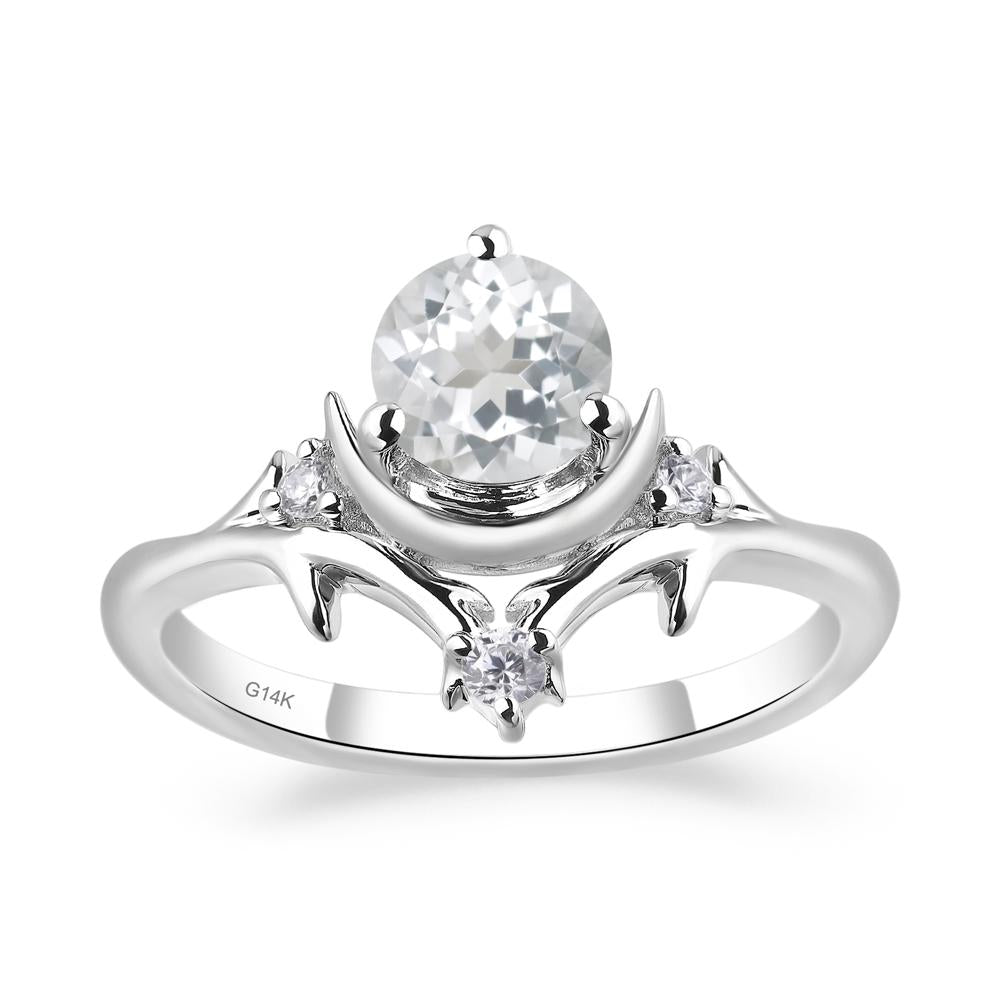 White Topaz Ring with Moon and Star - LUO Jewelry #metal_14k white gold