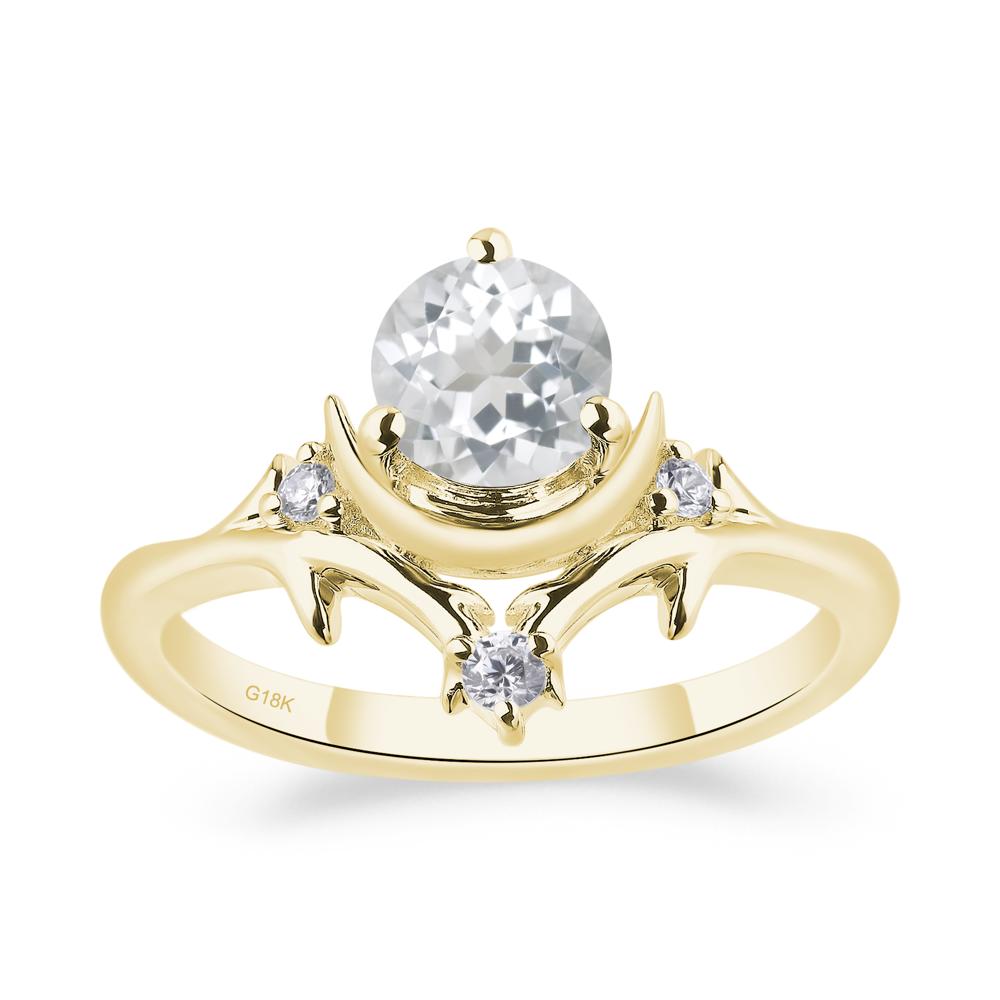 White Topaz Ring with Moon and Star - LUO Jewelry #metal_18k yellow gold