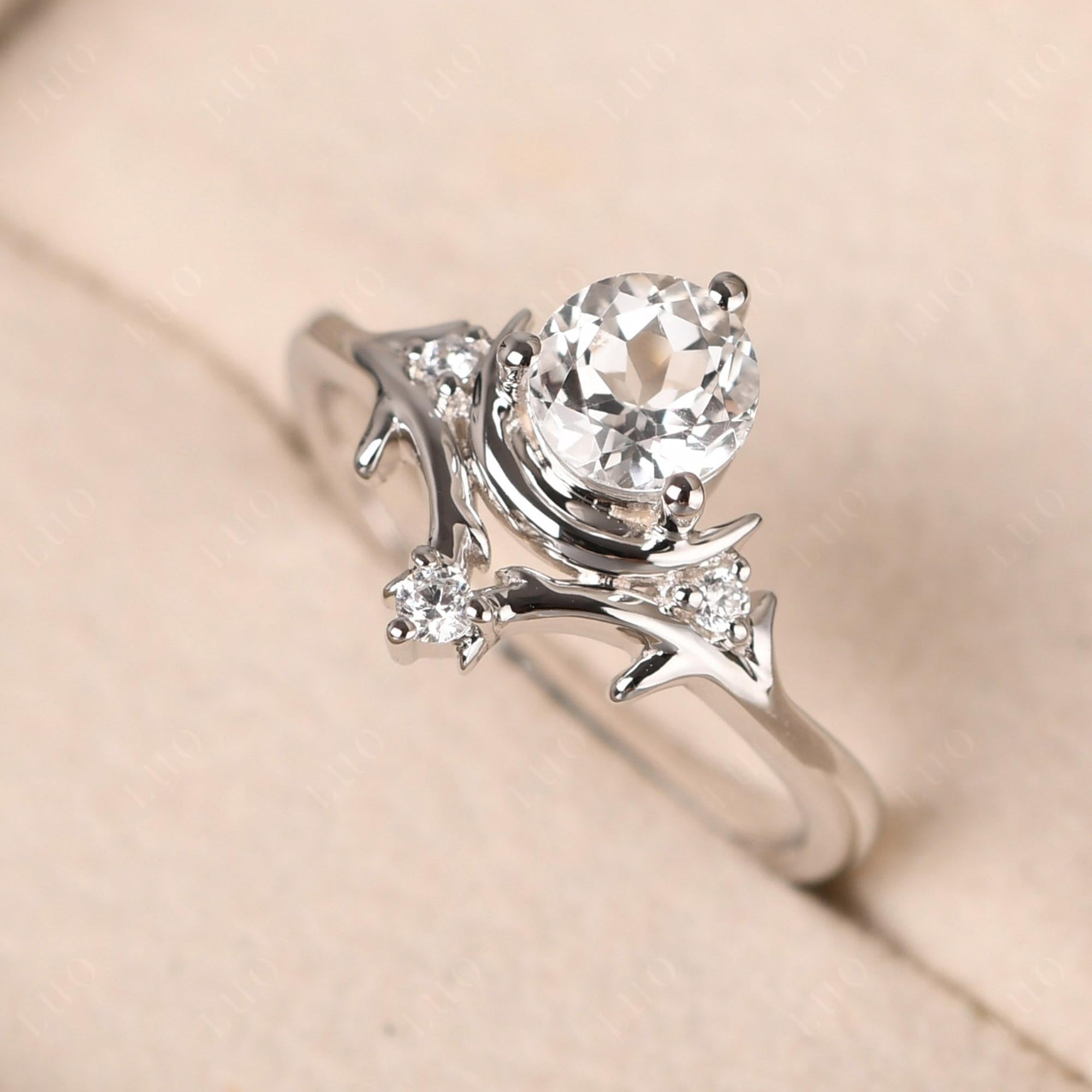 White Topaz Ring with Moon and Star - LUO Jewelry 