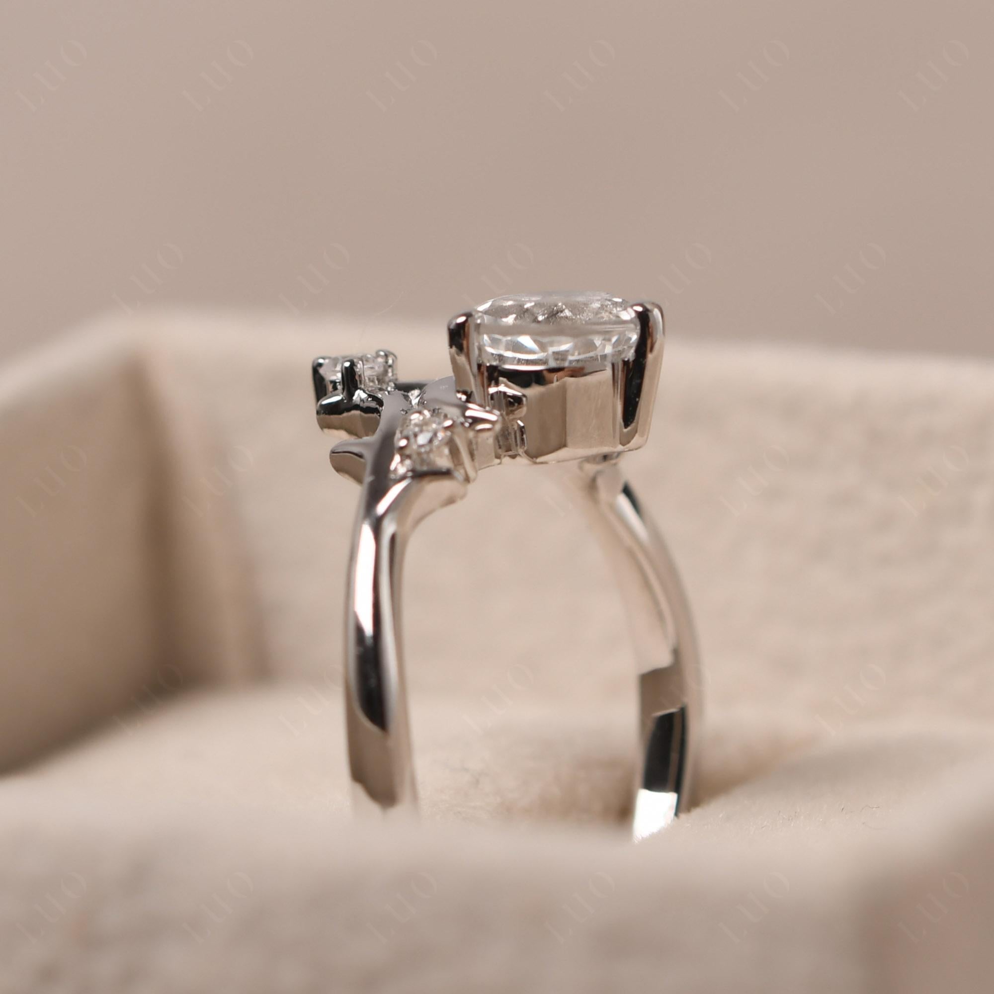 White Topaz Ring with Moon and Star - LUO Jewelry 