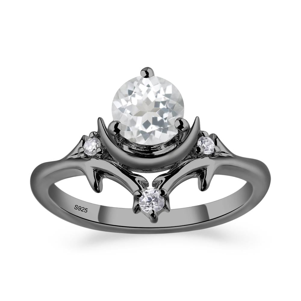 White Topaz Ring with Moon and Star - LUO Jewelry #metal_black finish sterling silver