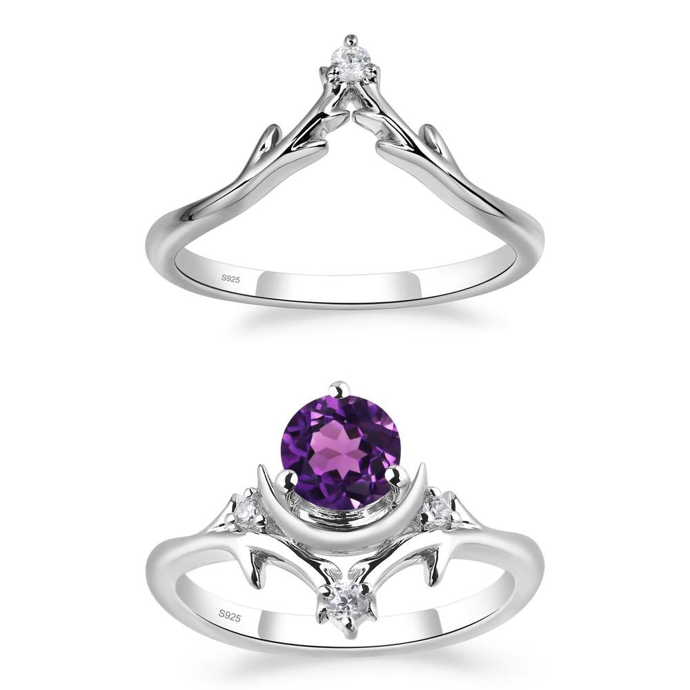 Amethyst Ring with Moon and Star - LUO Jewelry #metal_xxxxx