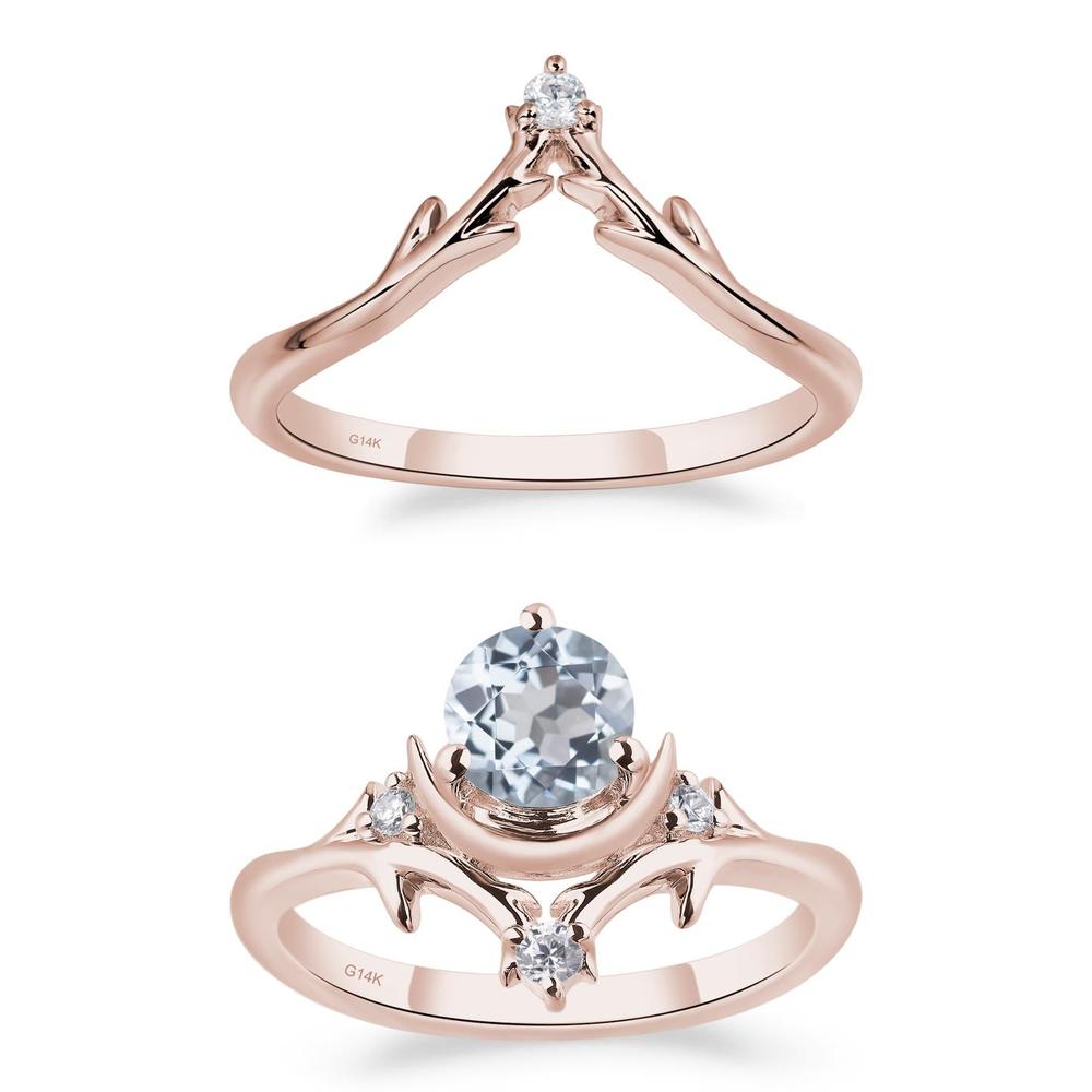 Aquamarine Crescent Moon and Star Ring - LUO Jewelry #metal_14k rose gold