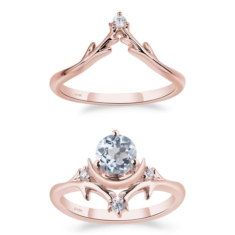 Aquamarine Crescent Moon and Star Ring - LUO Jewelry #metal_18k rose gold